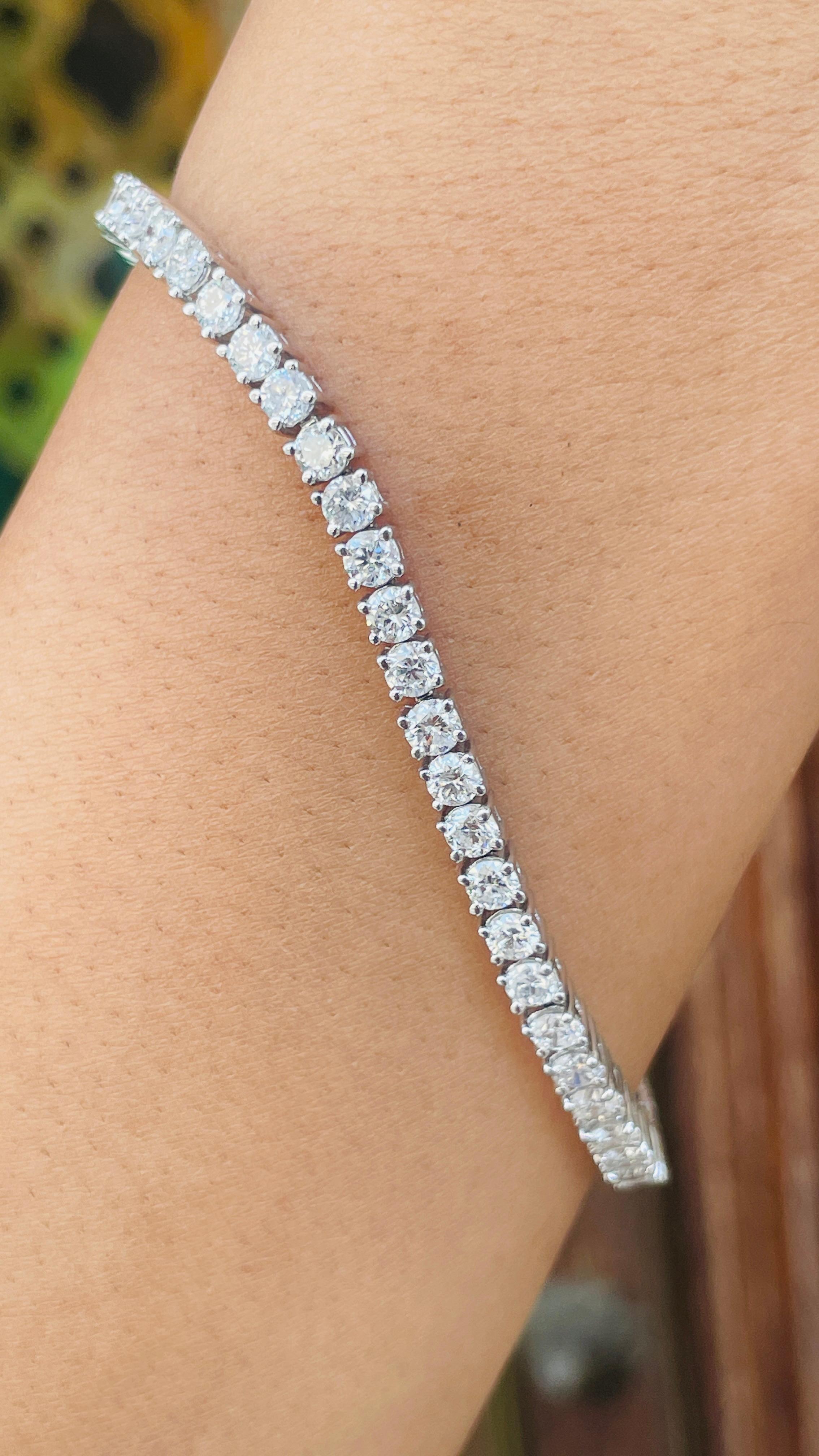 Certified 6.01 CTW Diamond Tennis Line Bracelet in 18k Solid White Gold 1