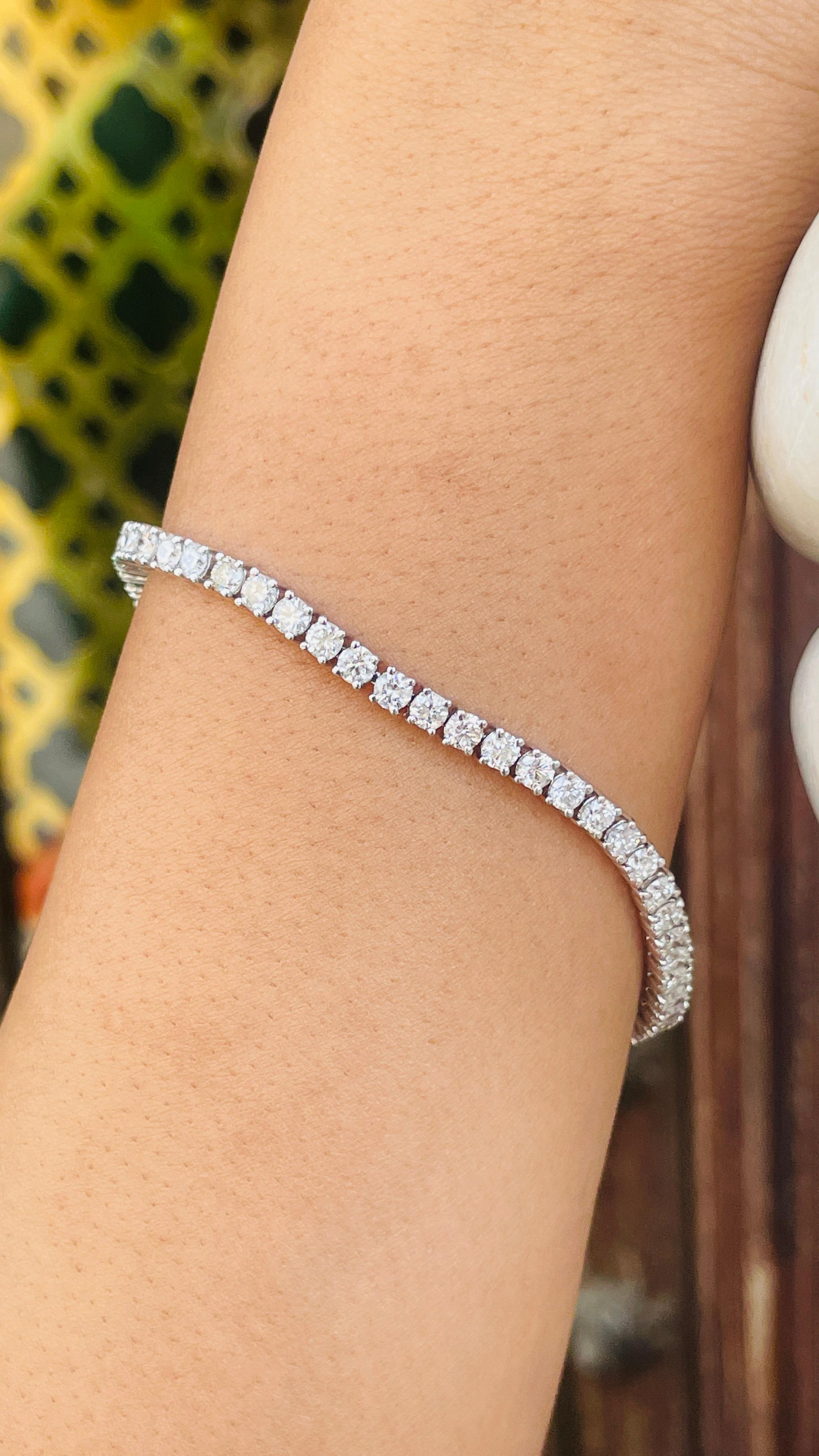 Women's Certified 6.01 CTW Diamond Tennis Line Bracelet in 18k Solid White Gold