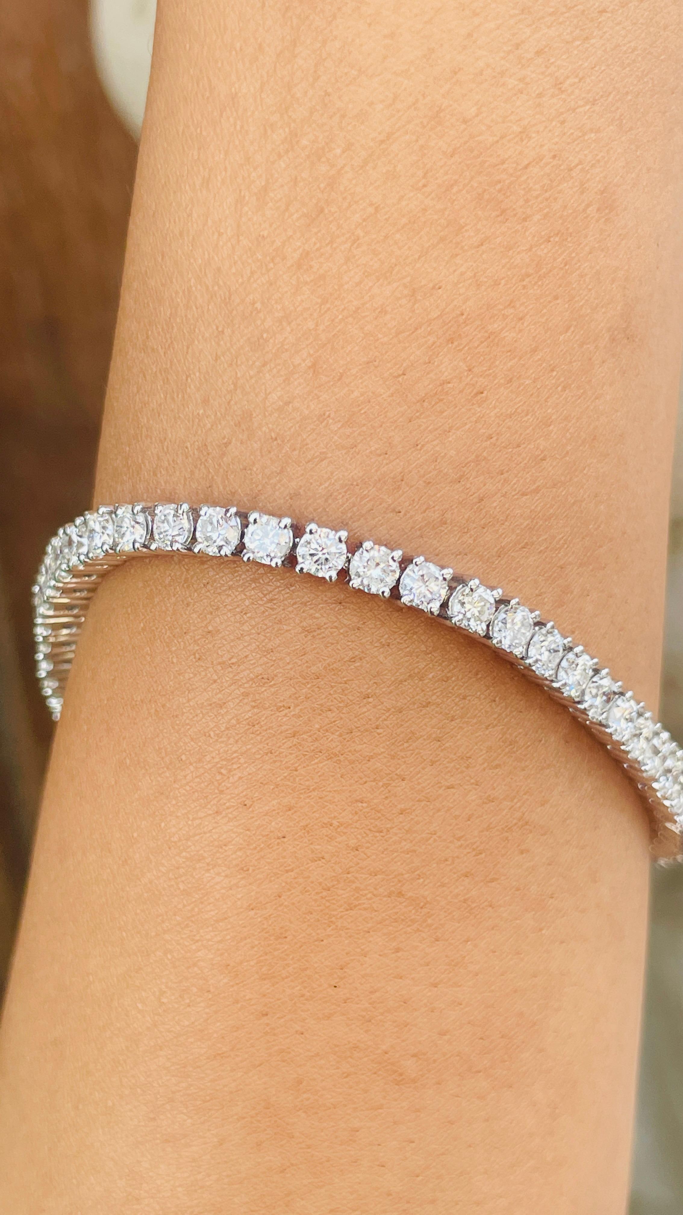 Round Cut Certified 6.01 CTW Diamond Tennis Line Bracelet in 18k Solid White Gold