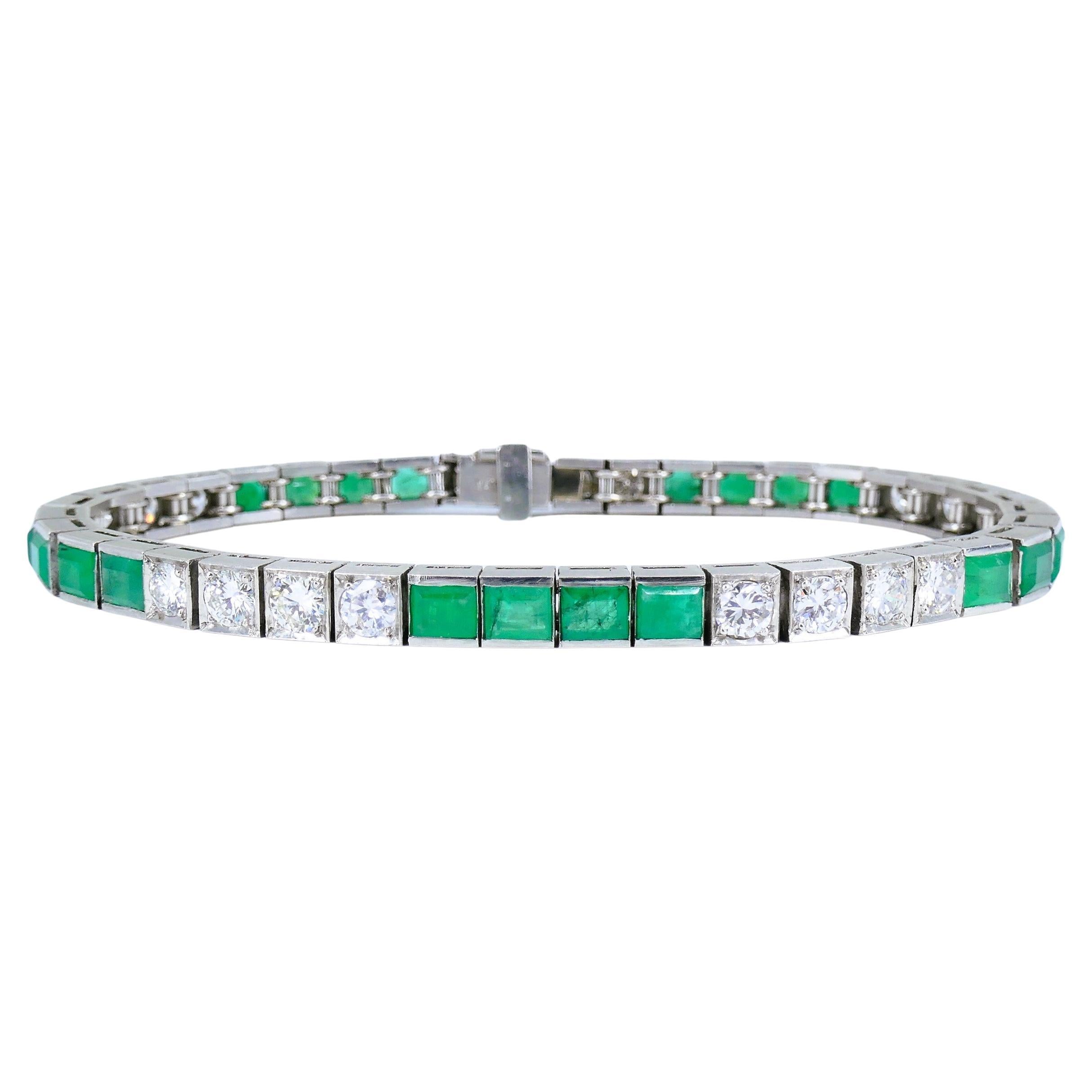 Pulsera de tenis con diamantes Platino Esmeralda Vintage Estate Jewelry 5