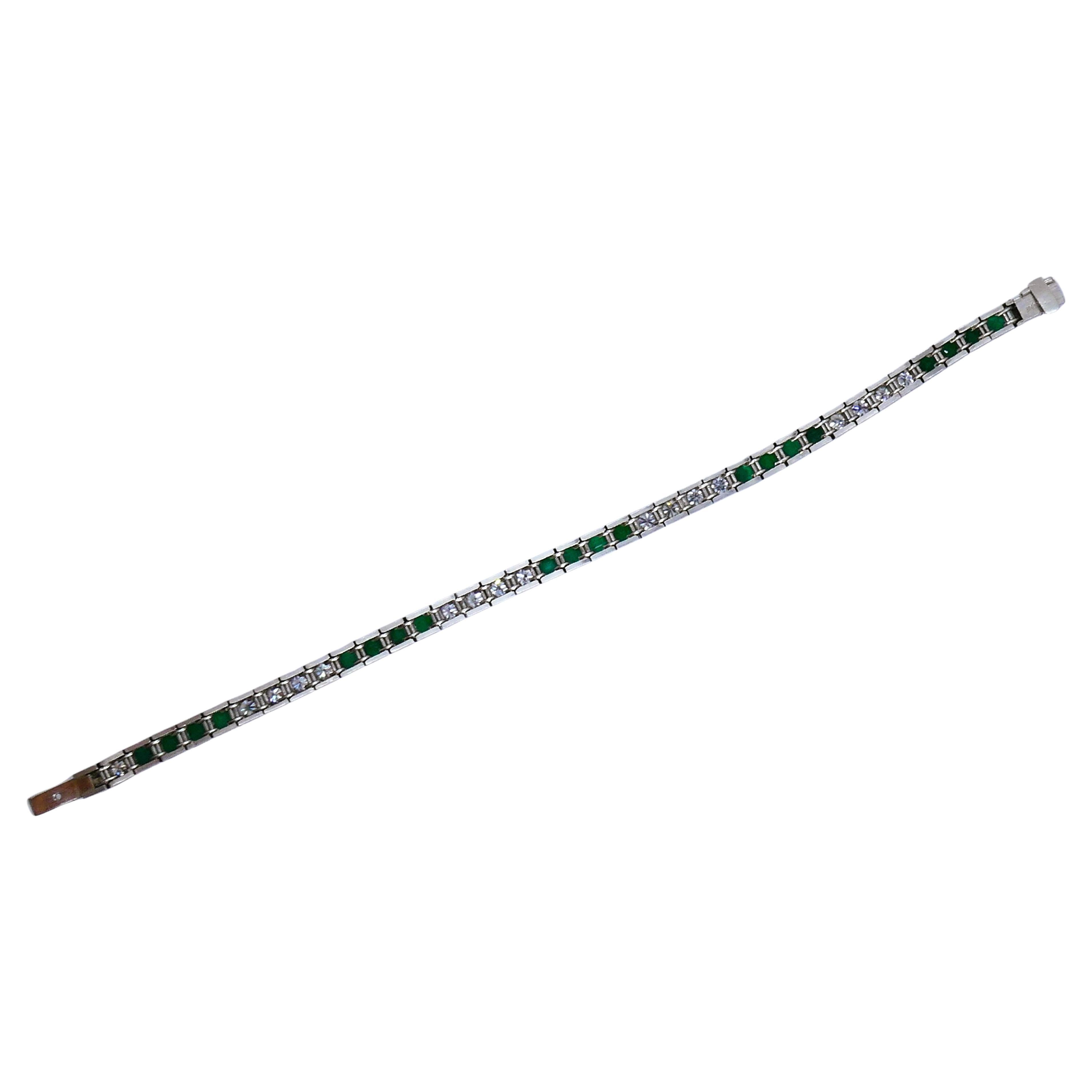 Pulsera de tenis con diamantes Platino Esmeralda Vintage Estate Jewelry 6