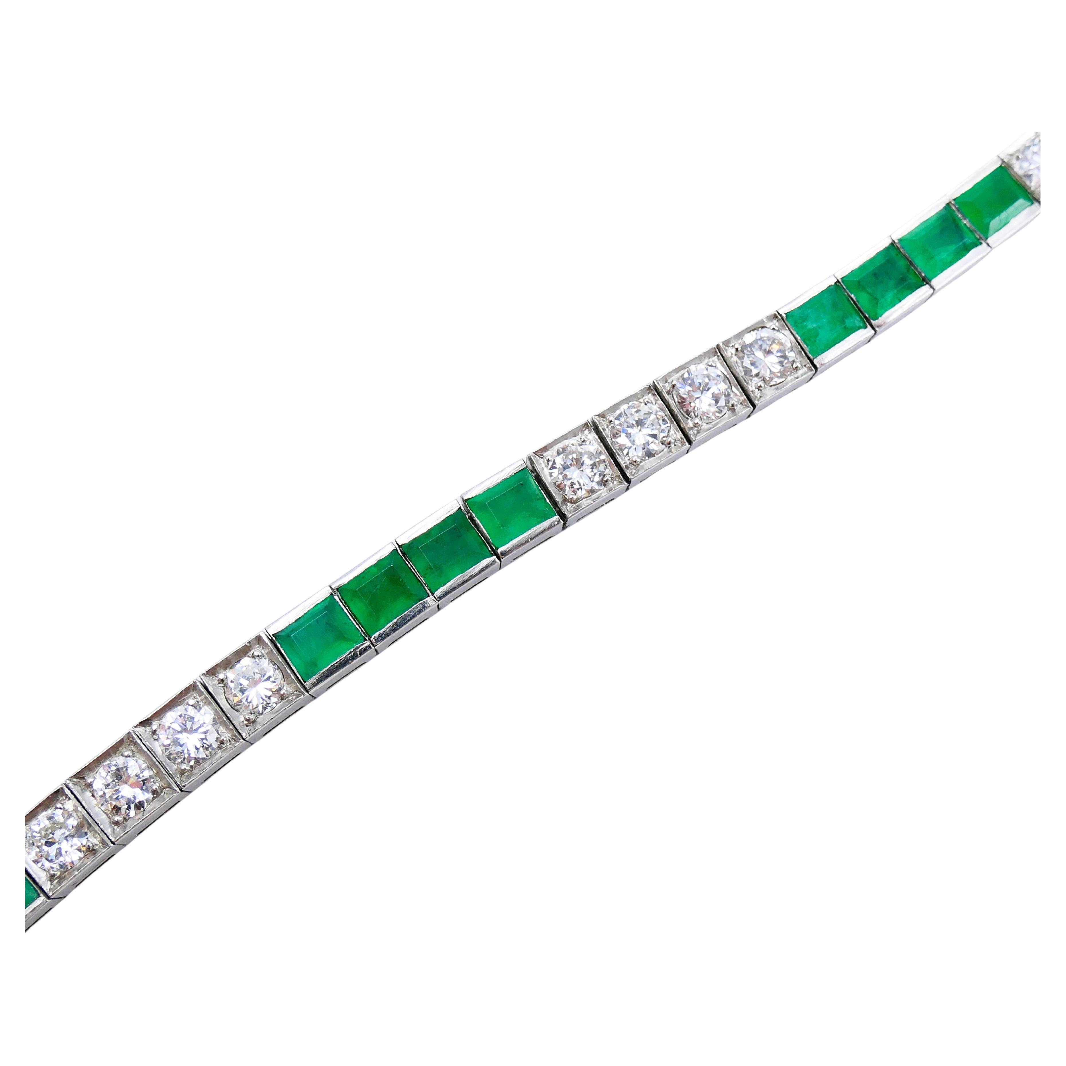 Pulsera de tenis con diamantes Platino Esmeralda Vintage Estate Jewelry 2