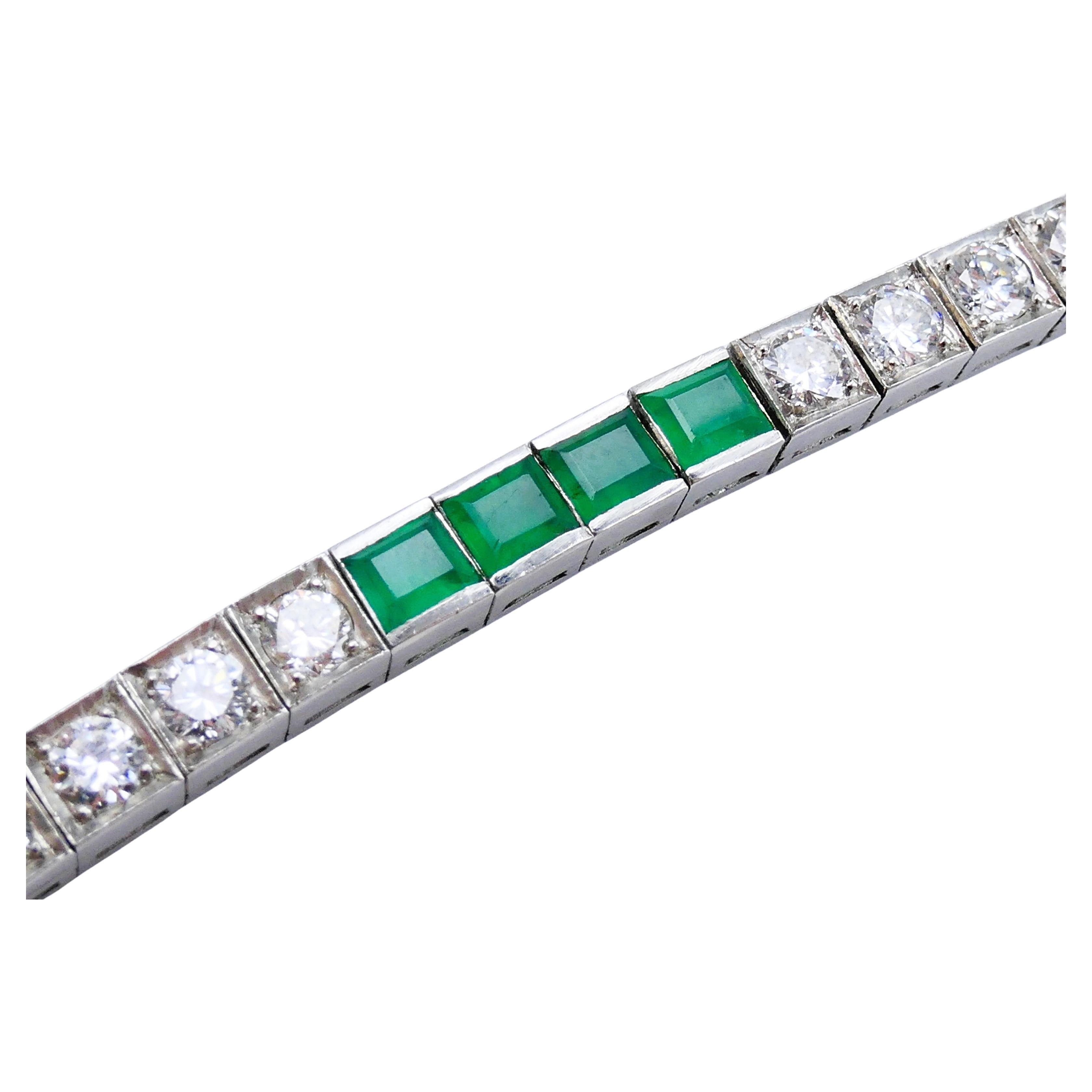 Pulsera de tenis con diamantes Platino Esmeralda Vintage Estate Jewelry 3