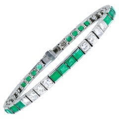 Pulsera de tenis con diamantes Platino Esmeralda Vintage Estate Jewelry