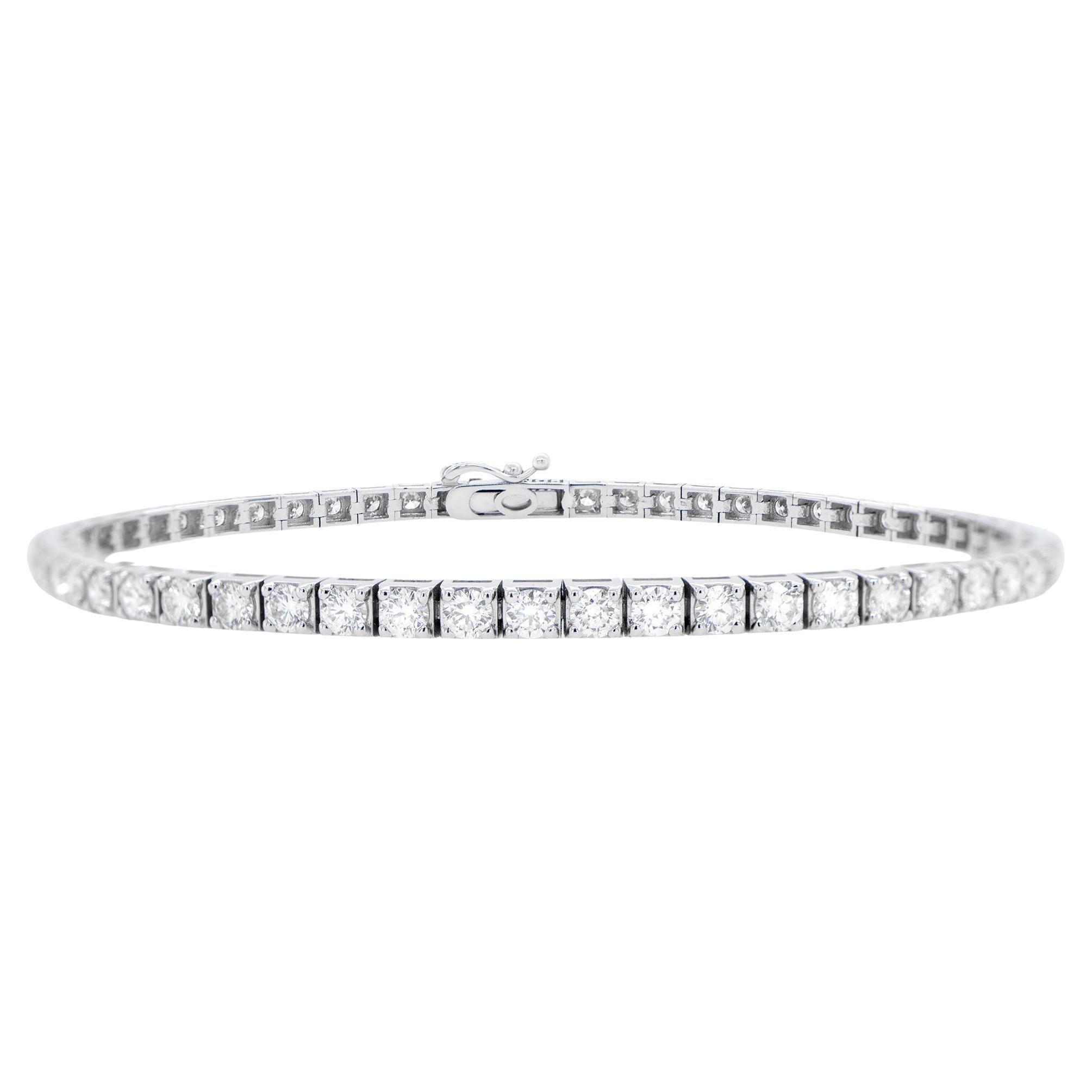 Bracelet de tennis en diamant taille ronde et brillante 4 carats or blanc 18K