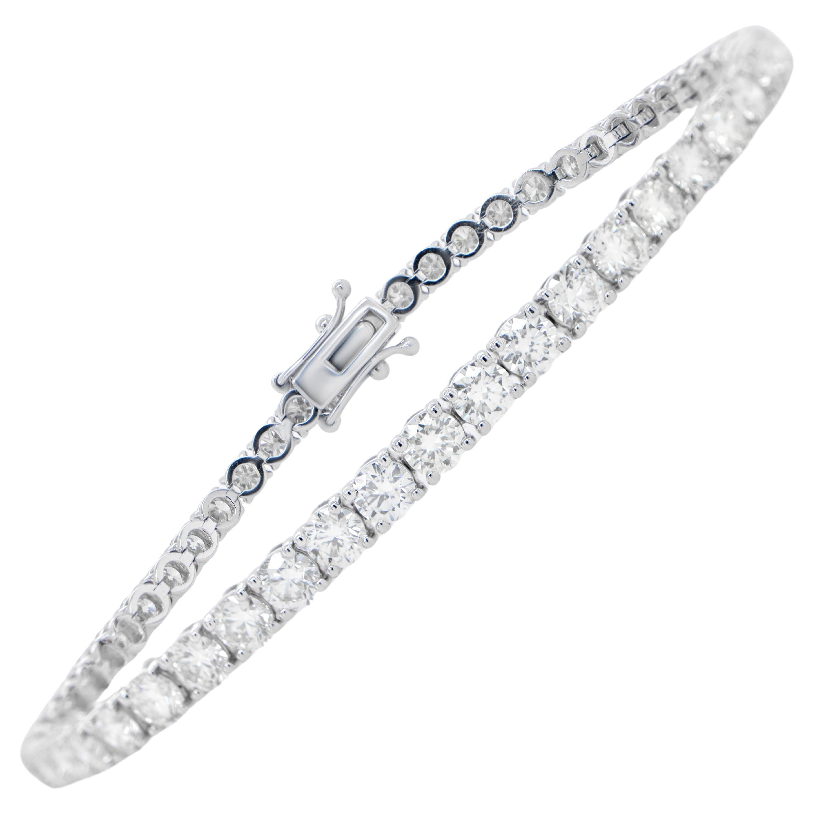 Diamond Tennis Bracelet Round Brilliant Cut 7 Carats 18K White Gold