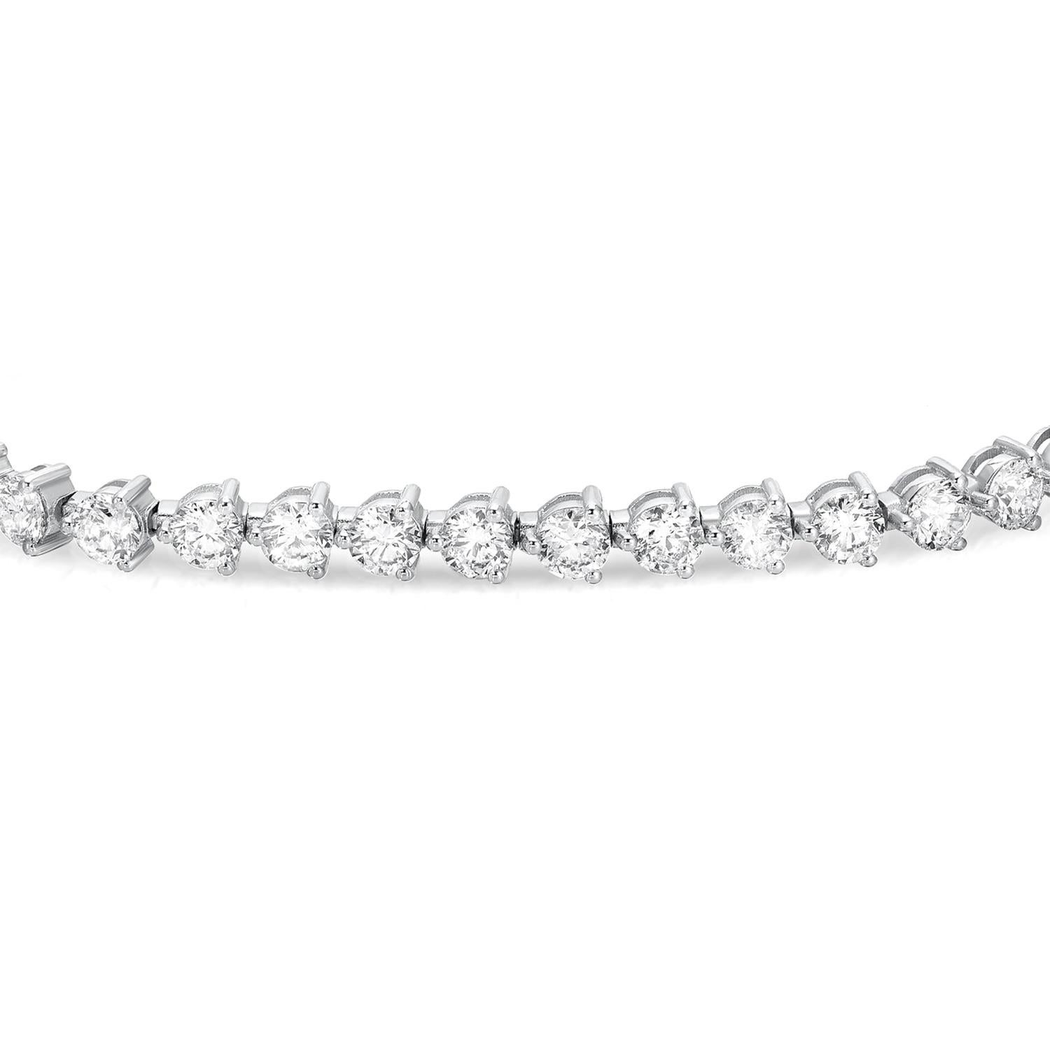 Contemporary Diamond Tennis Bracelet Round Cut 9.2 Carats 18K White Gold For Sale