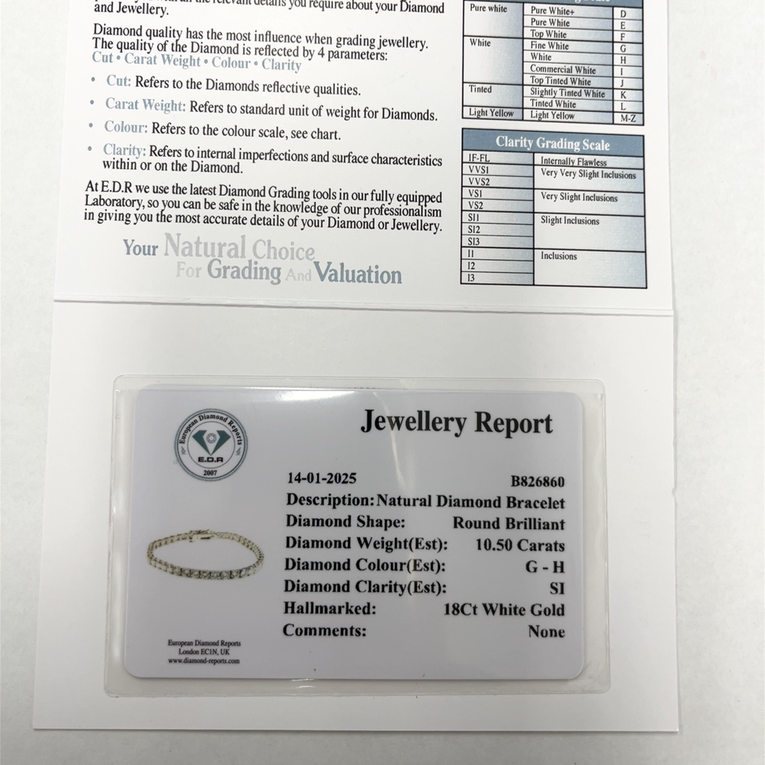 Diamant-Tennisarmband aus 18 Karat Weißgold mit 10,50 Karat natürlichen Diamanten besetzt im Angebot 2