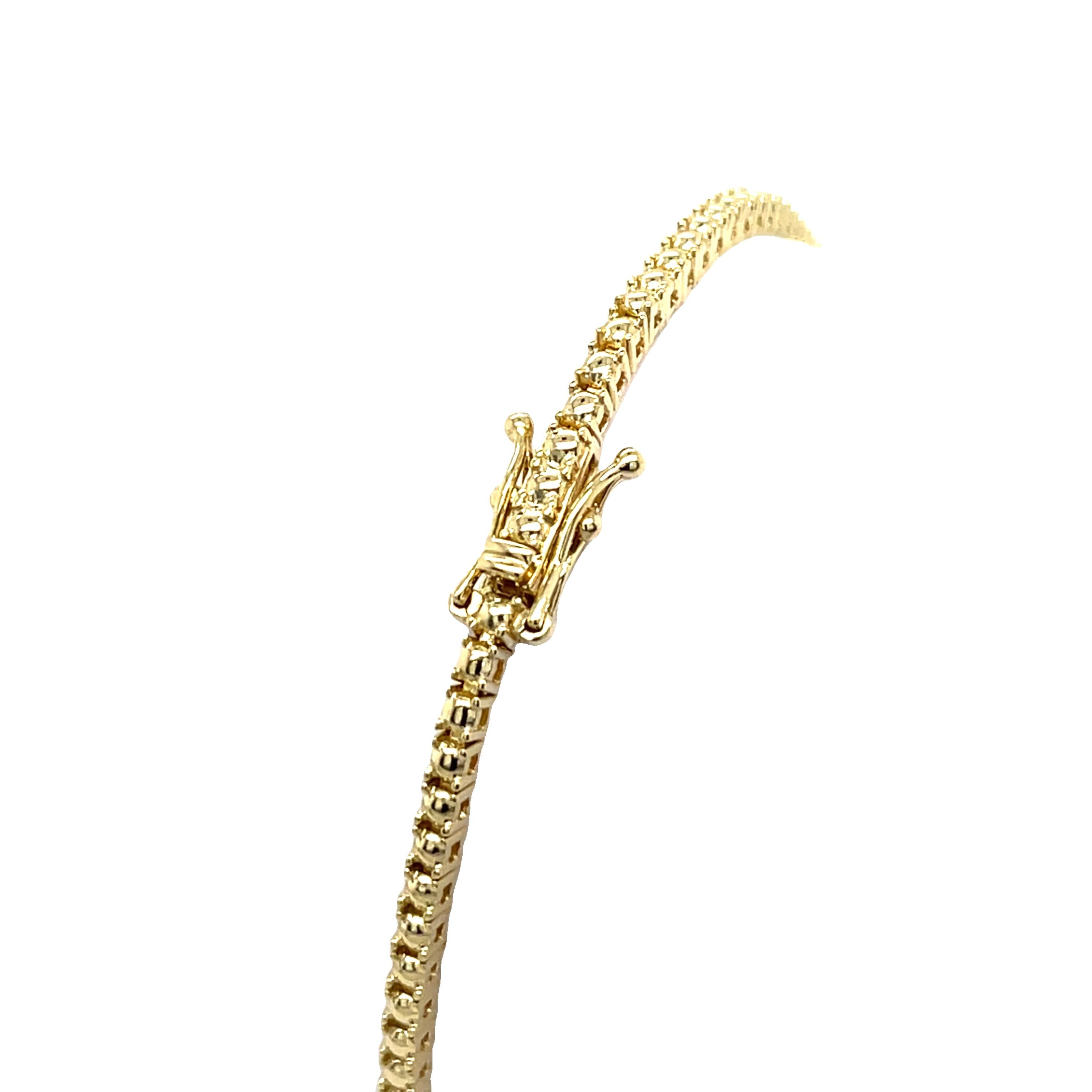 Taglio rotondo Bracciale tennis con diamanti naturali da 1,0 carati in oro giallo 14 carati in vendita
