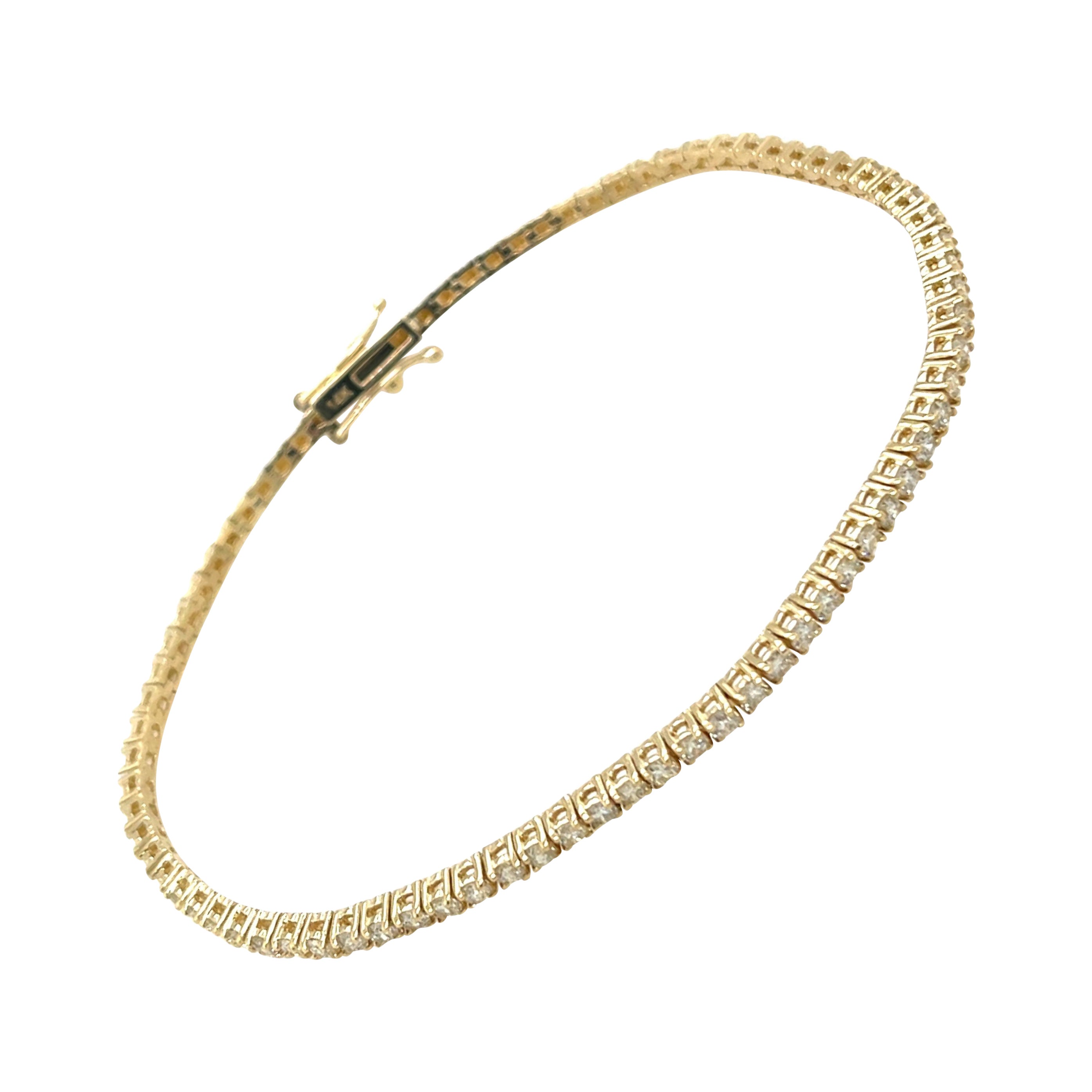 Diamond Tennis Bracelet Set With 1.0ct Natural Diamonds in 14ct Yellow Gold For Sale