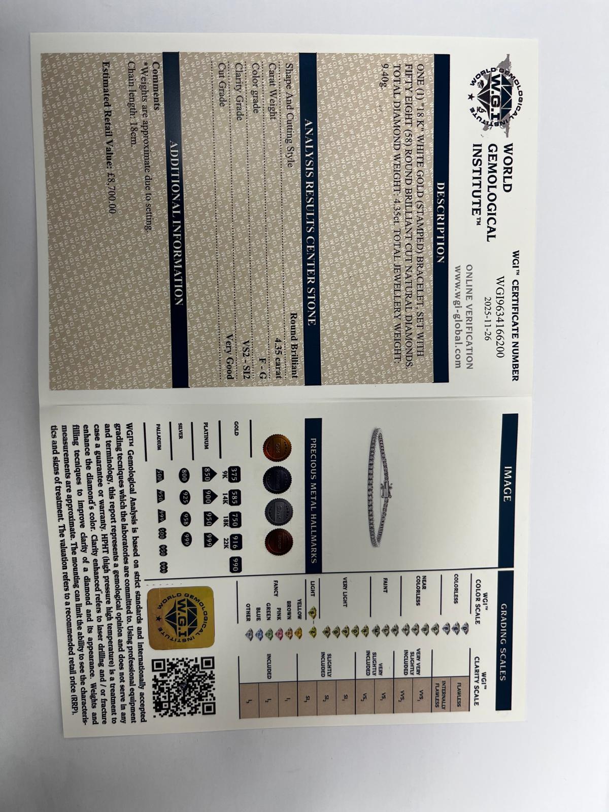 Diamant-Tennisarmband mit 4,50ct natürlichen Diamanten in 18ct Weißgold im Angebot 3