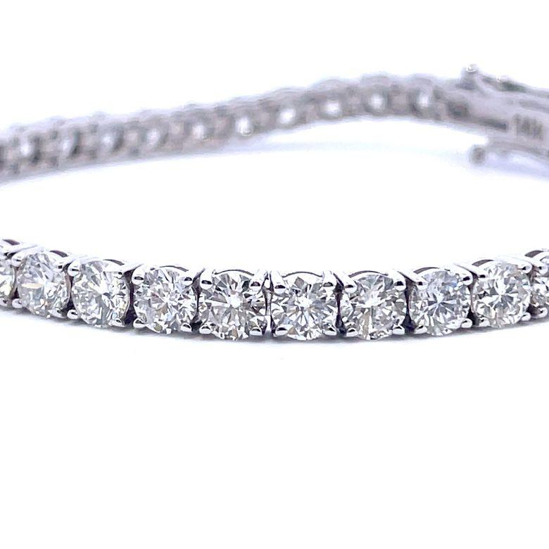 Taglio rotondo Bracciale tennis con diamanti bianchi rotondi 12,70 carati, colore H, purezza SI, 14 carati. in vendita