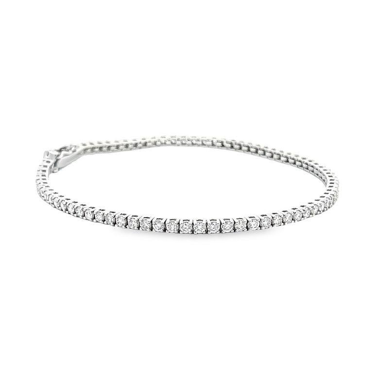 Modern Diamond Tennis Bracelet White Round Diamonds 2.35CT, H color SI clarity in 14KW For Sale