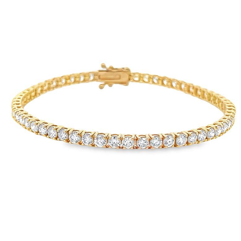 Moderne  Bracelet tennis en or jaune 14 carats avec diamants ronds blancs de 5,20 carats en vente