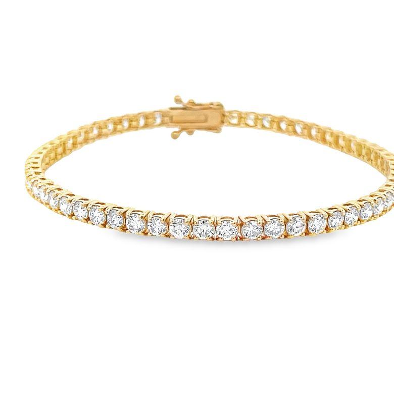 Taille brillant  Bracelet tennis en or jaune 14 carats avec diamants ronds blancs de 5,20 carats en vente