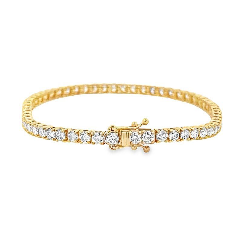 Women's or Men's  Diamond Tennis Bracelet White Round Diamonds 5.20CT in 14K Yellow Gold For Sale