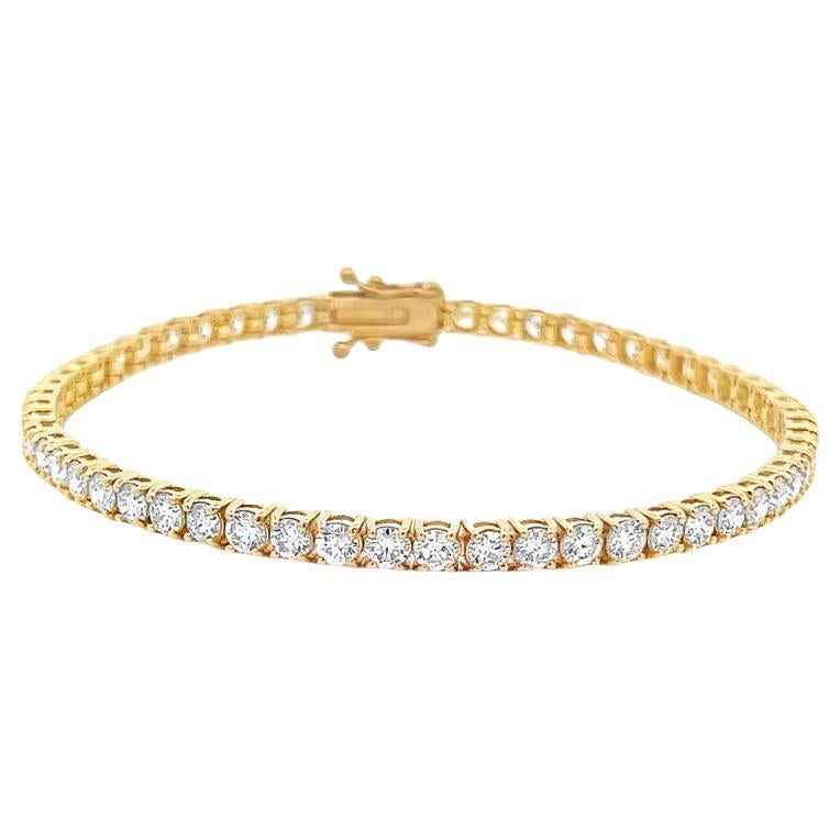  Bracelet tennis en or jaune 14 carats avec diamants ronds blancs de 5,20 carats en vente