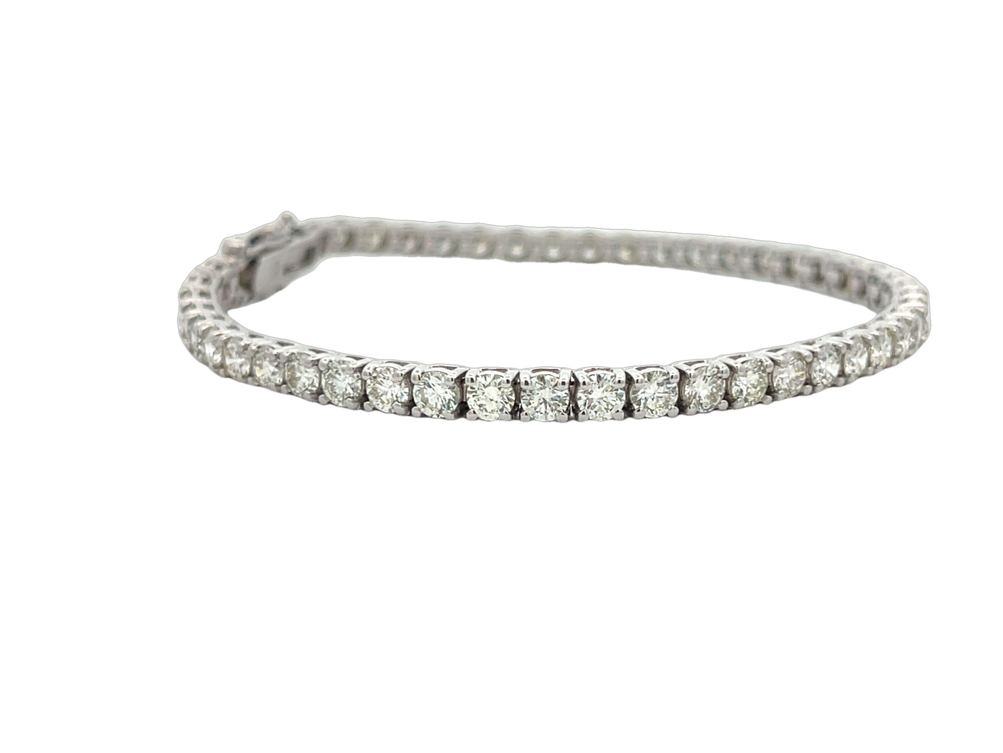 Diamant-Tennisarmband Weiße mit runden Diamanten 7,12CT, H Farbe SI Reinheit 14KW (Moderne) im Angebot