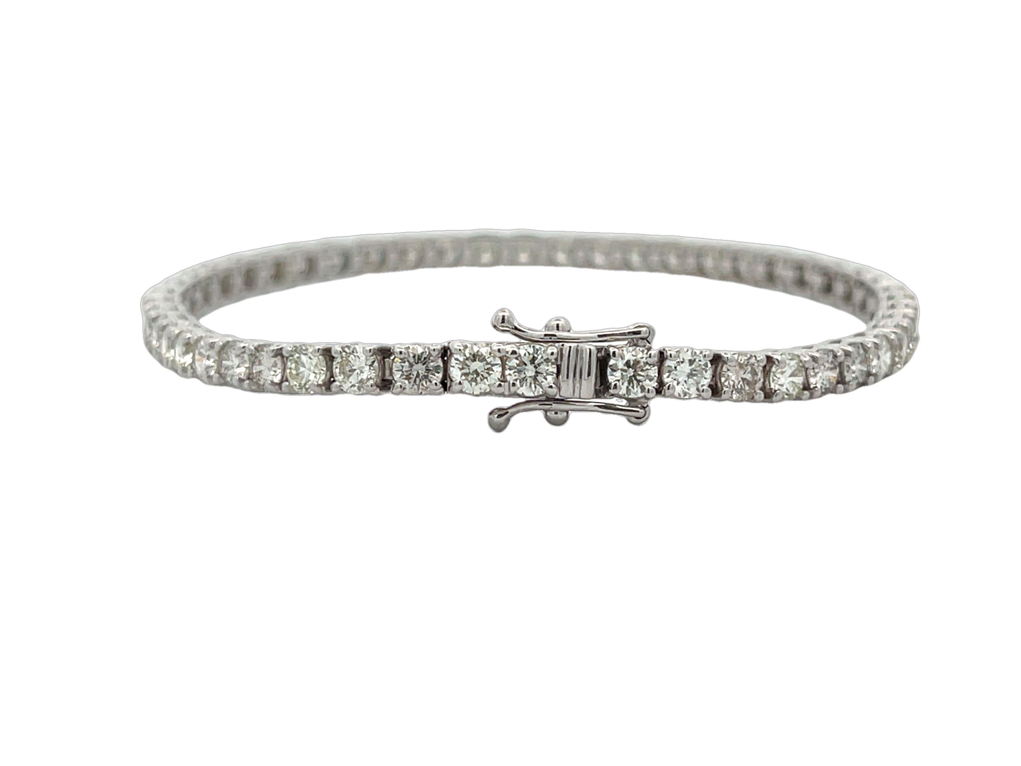 Diamant-Tennisarmband Weiße mit runden Diamanten 7,12CT, H Farbe SI Reinheit 14KW im Zustand „Neu“ im Angebot in New York, NY