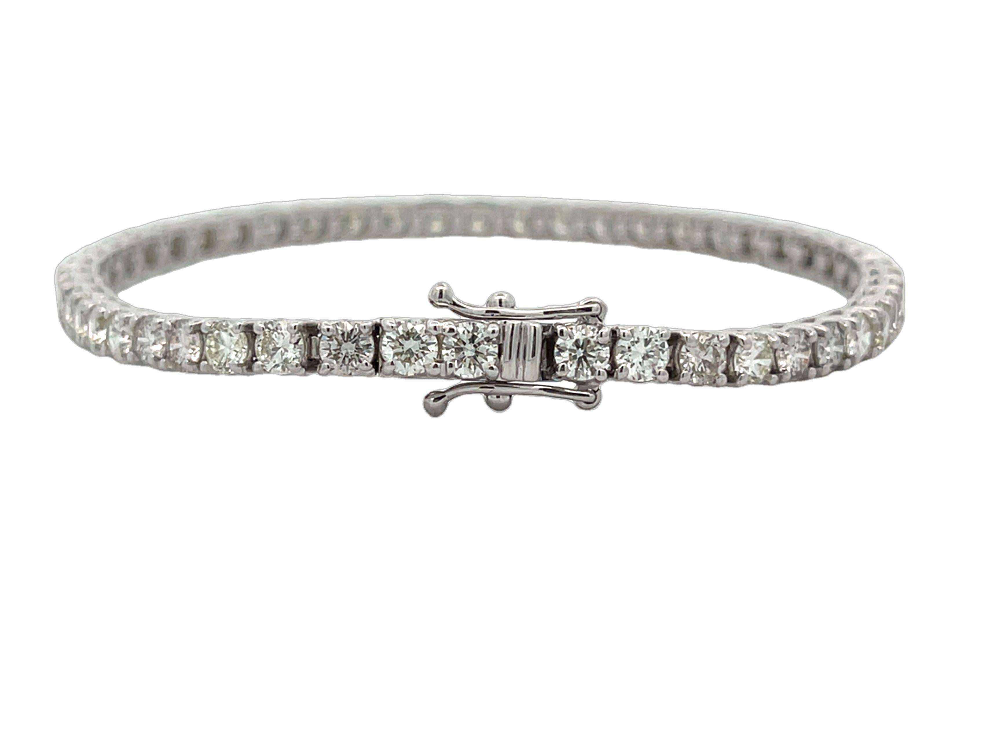 Diamant-Tennisarmband Weiße mit runden Diamanten 7,12CT, H Farbe SI Reinheit 14KW für Damen oder Herren im Angebot