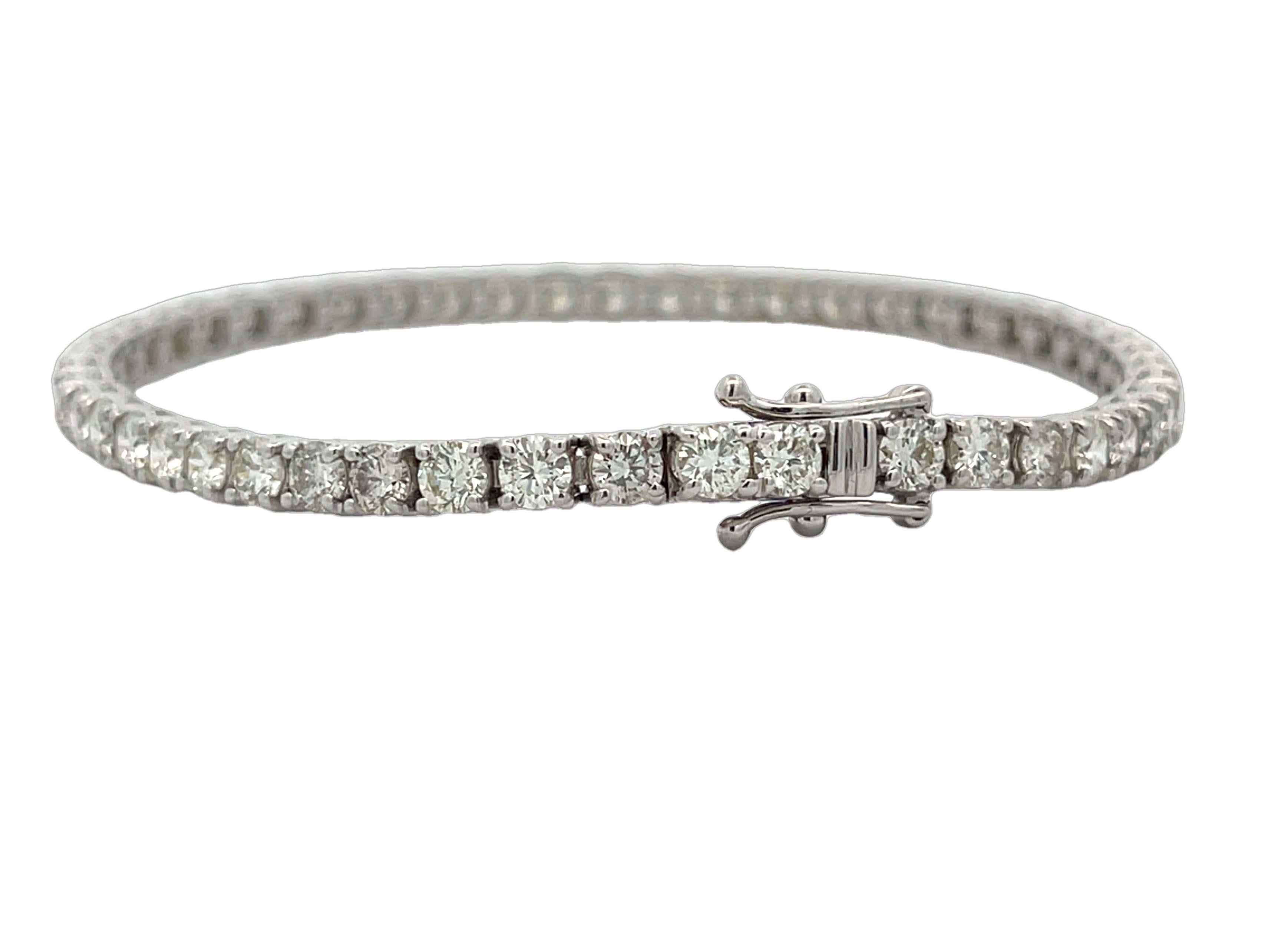 Diamant-Tennisarmband Weiße mit runden Diamanten 7,12CT, H Farbe SI Reinheit 14KW im Angebot 1