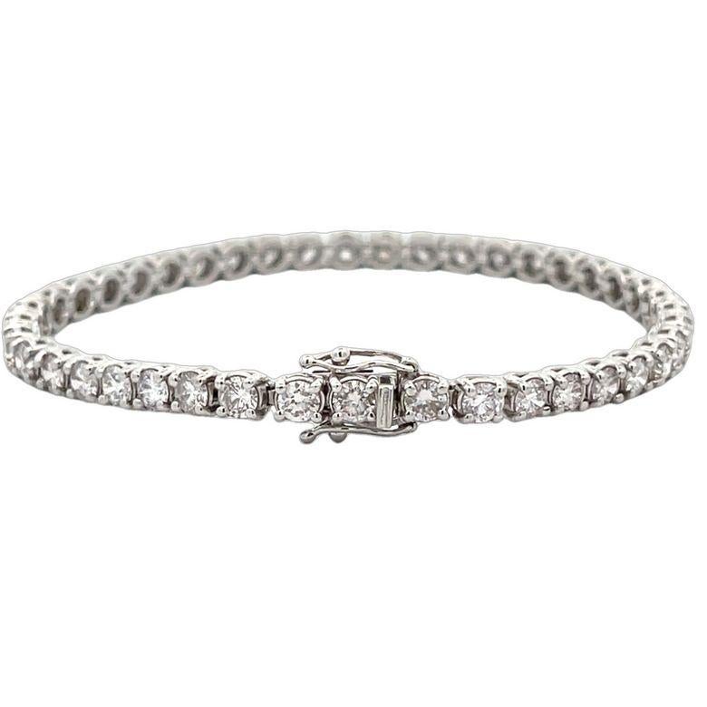 Modern Diamond Tennis Bracelet White Round Diamonds 7.56CT, H Color SI Clarity 14KW For Sale