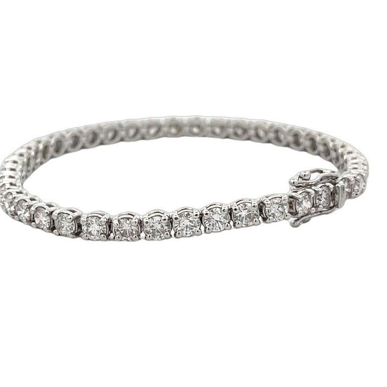 Round Cut Diamond Tennis Bracelet White Round Diamonds 7.56CT, H Color SI Clarity 14KW For Sale