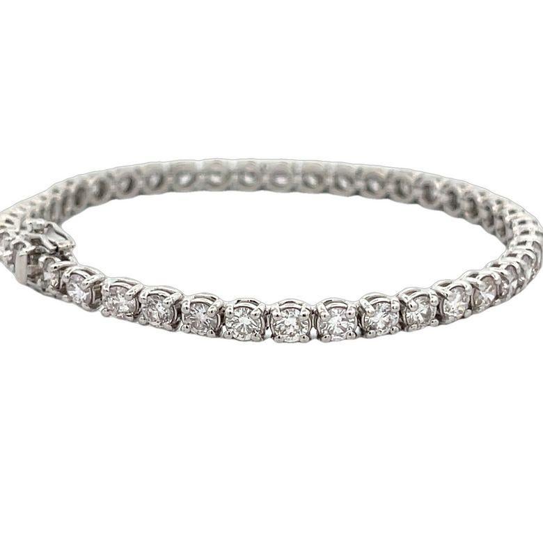 Diamond Tennis Bracelet White Round Diamonds 7.56CT, H Color SI Clarity 14KW In New Condition For Sale In New York, NY