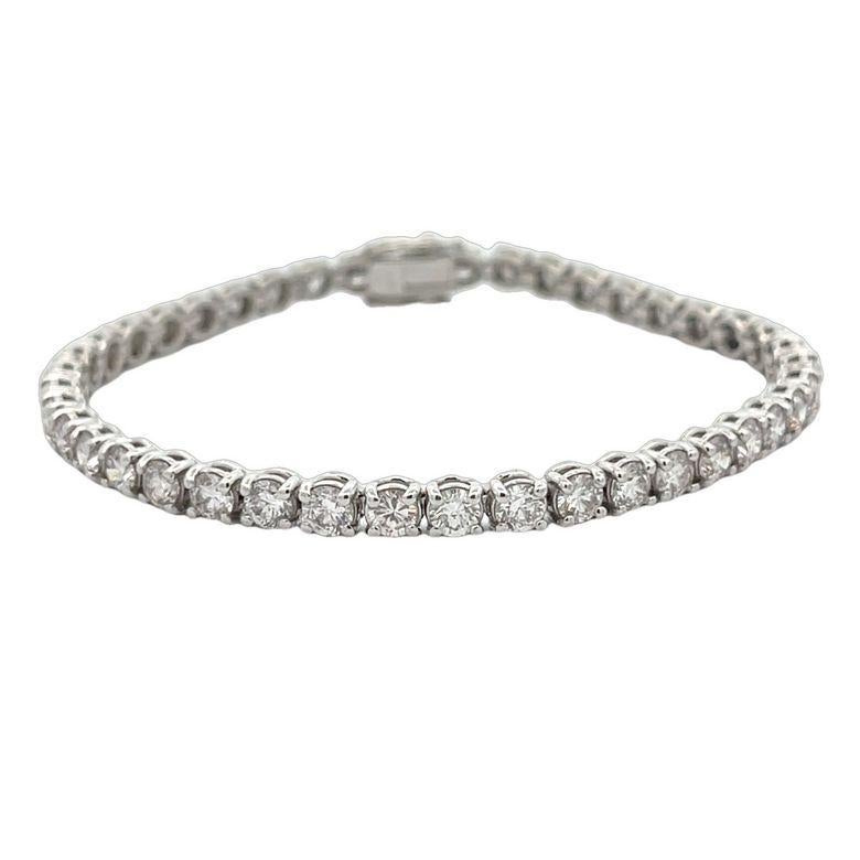 Women's or Men's Diamond Tennis Bracelet White Round Diamonds 7.56CT, H Color SI Clarity 14KW For Sale