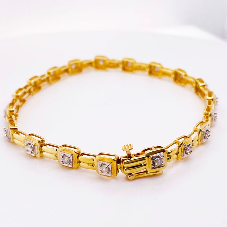 Diamond Tennis Bracelet with 19 Diamonds, Yellow Gold with Safety Latch