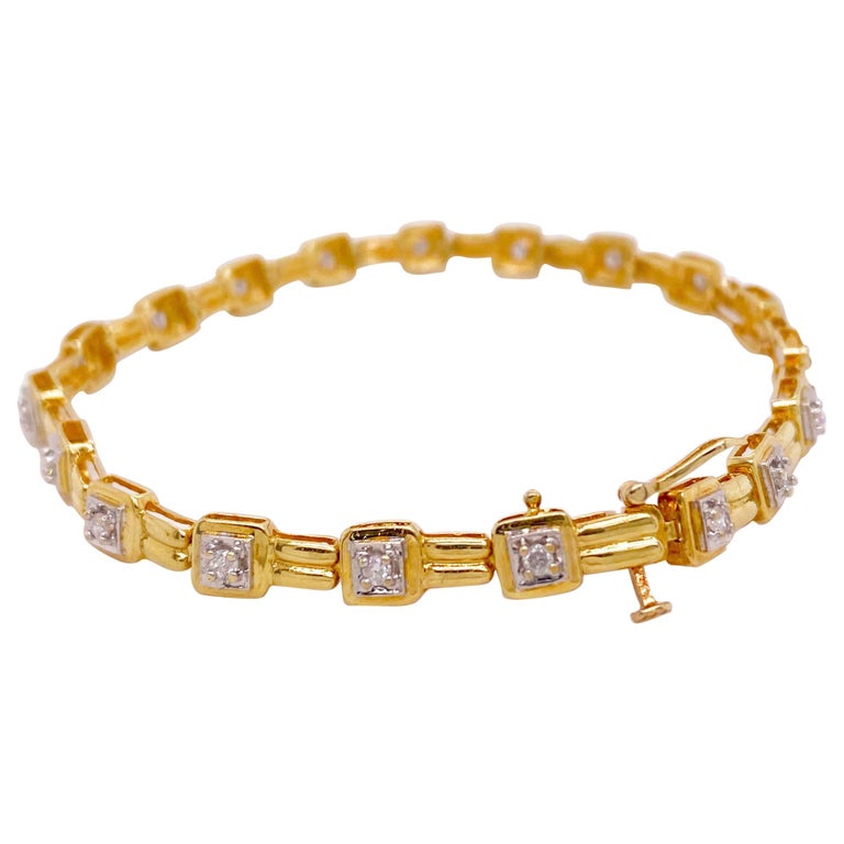 Diamond Tennis Bracelet with 19 Diamonds, Yellow Gold with Safety Latch