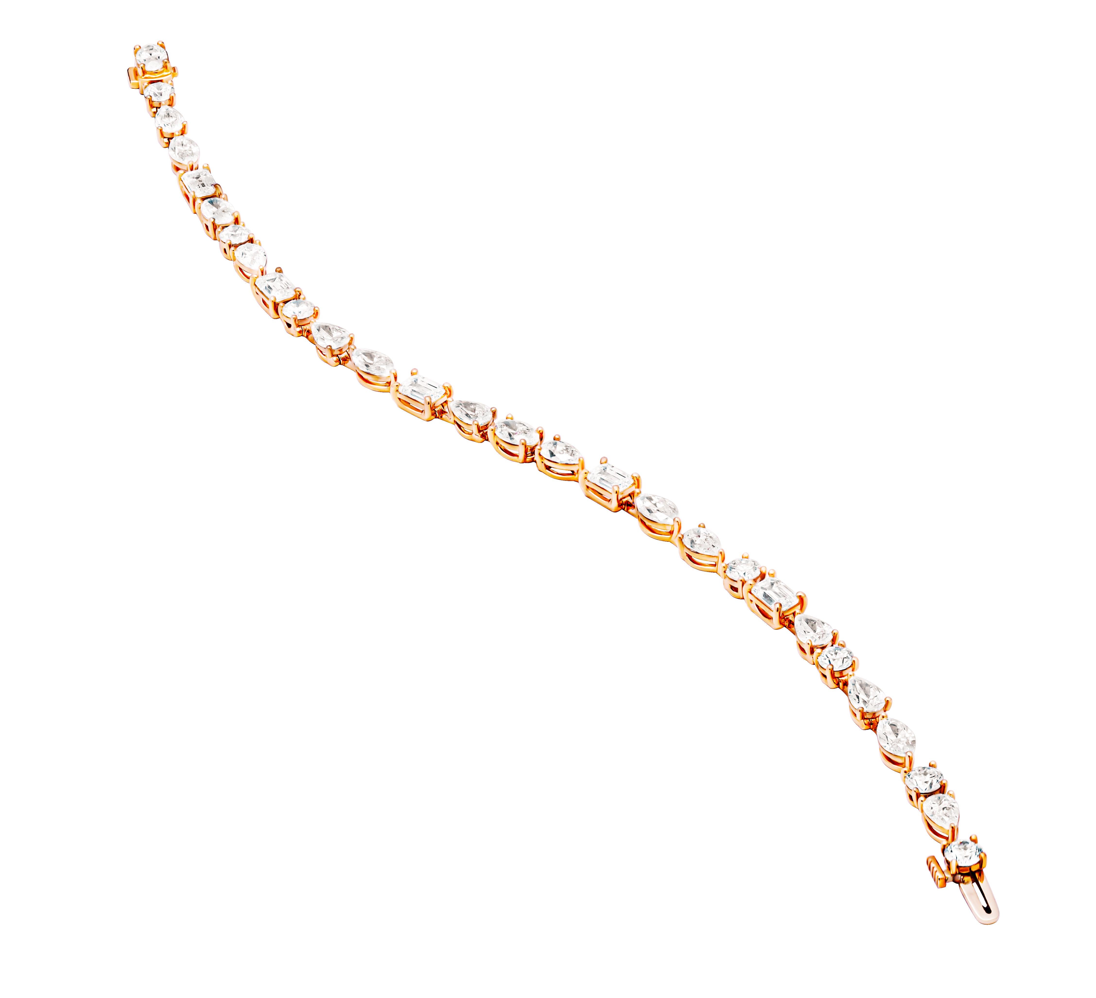 Mixed Cut Diamond Tennis Bracelet with Mixed Shape Diamonds For Sale