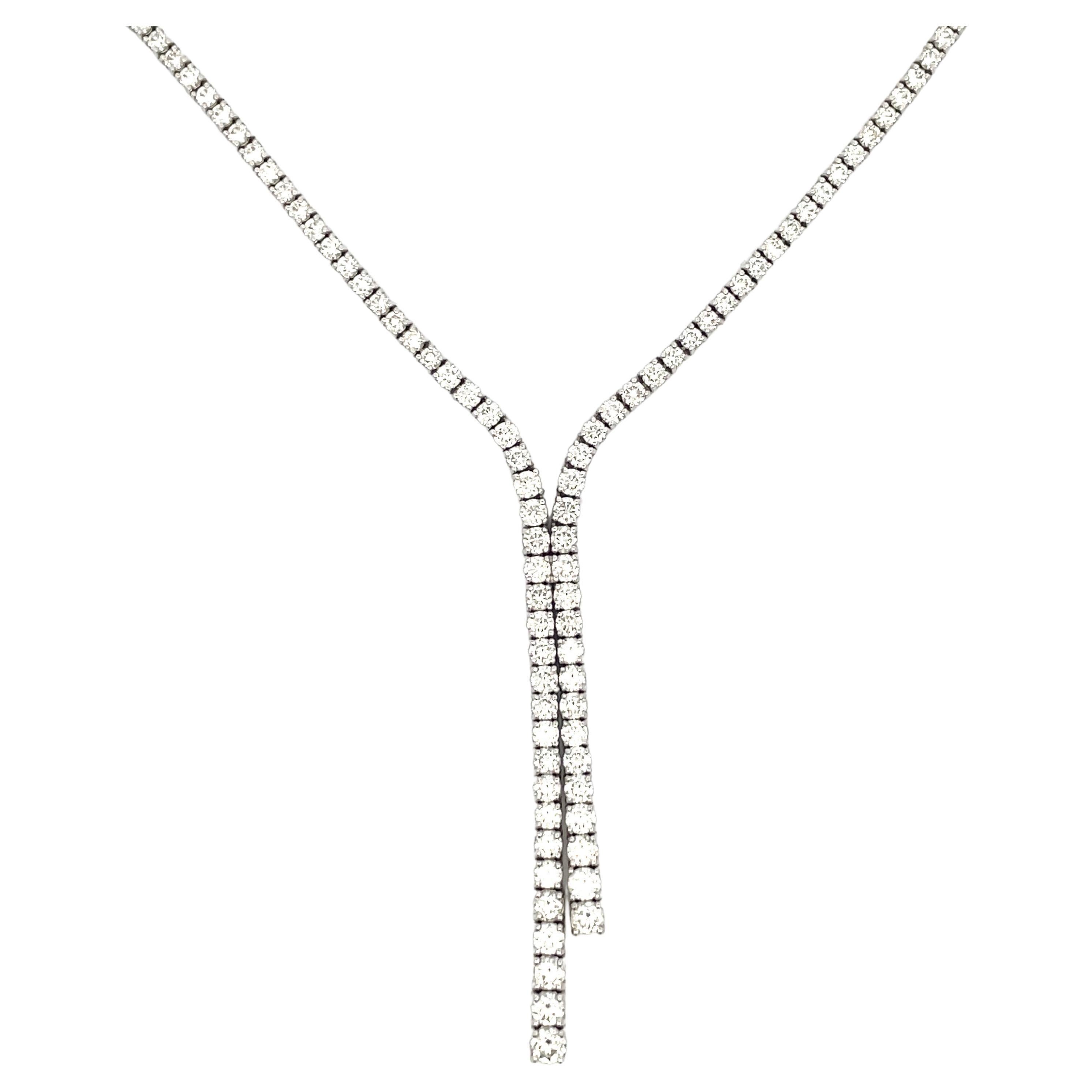 Diamond Tennis Drop Illusion Necklace 7.52 Carats 14 Karat White Gold G-H SI1-2 In New Condition For Sale In New York, NY