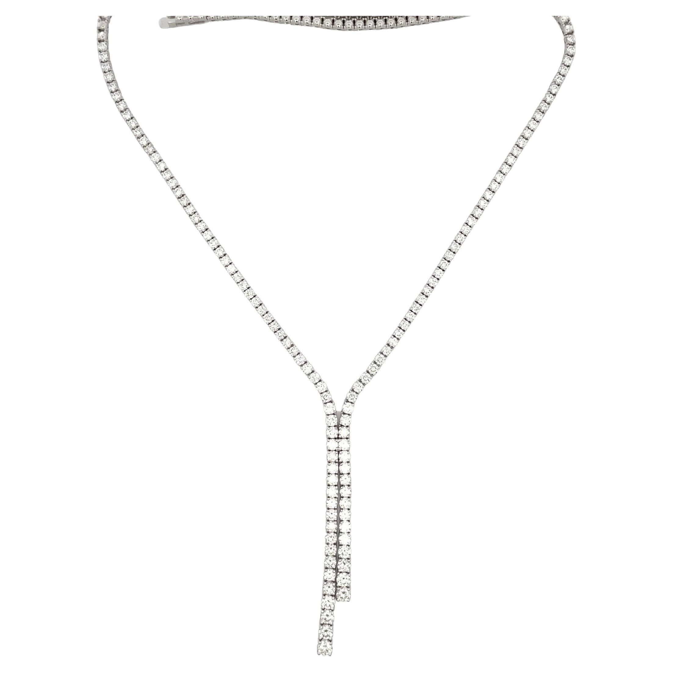 Diamond Tennis Drop Illusion Necklace 7.52 Carats 14 Karat White Gold G-H SI1-2 For Sale 1
