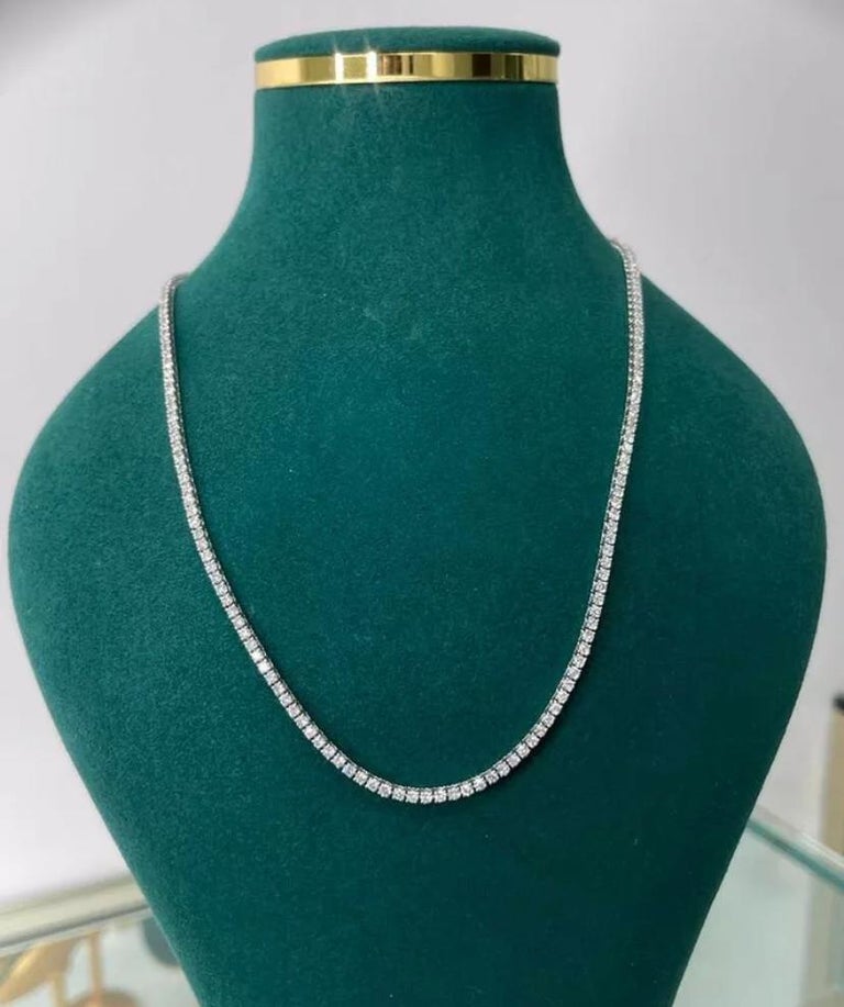 Diamond Tennis Necklace 14k White Gold 7 Carat, Natural Round Diamonds