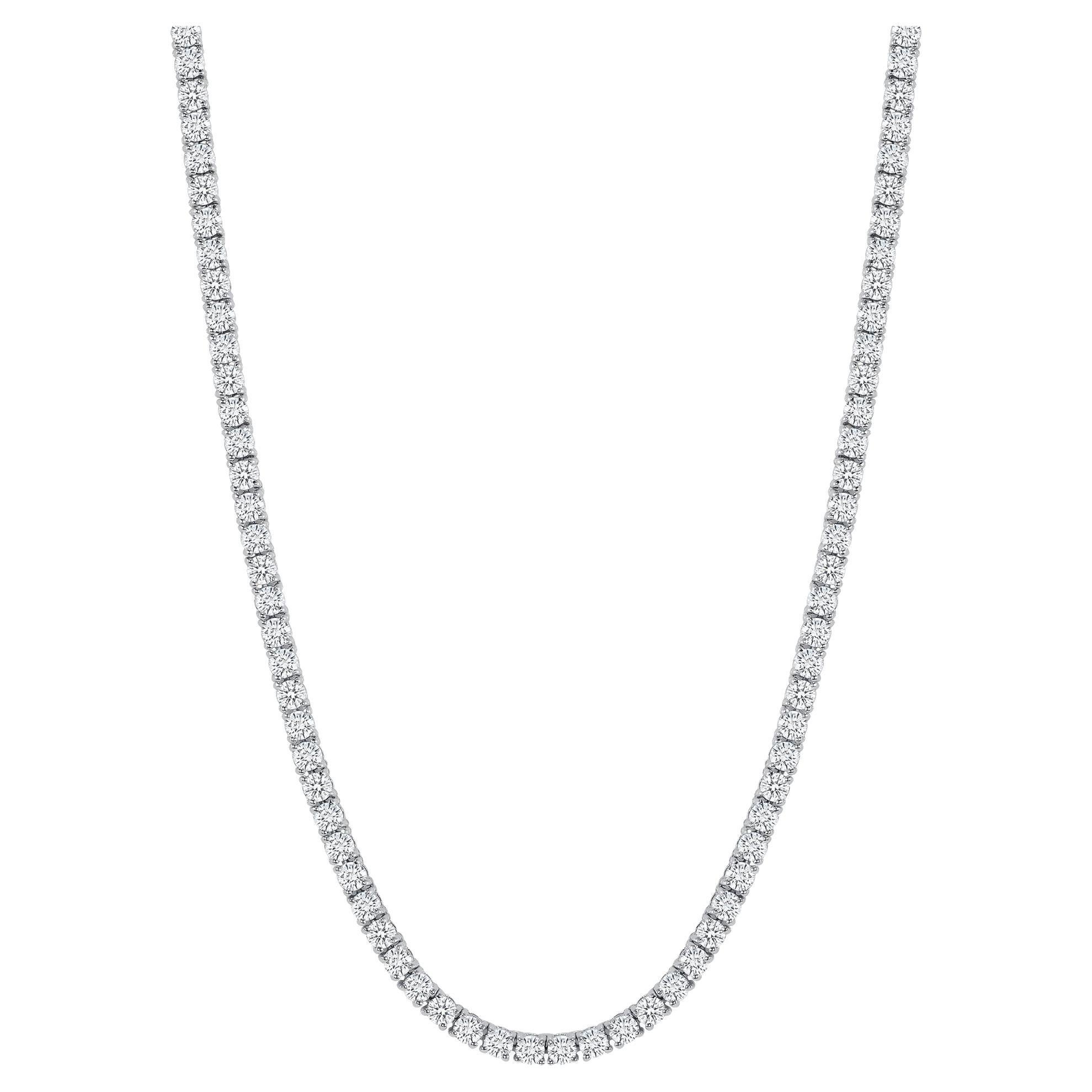 Diamond Tennis Necklace 14k White Gold 7 Carat, Natural Round Diamonds For Sale