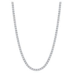 Diamant-Tennis-Halskette aus 14 Karat Weißgold mit 7 Karat natürlichen runden Diamanten