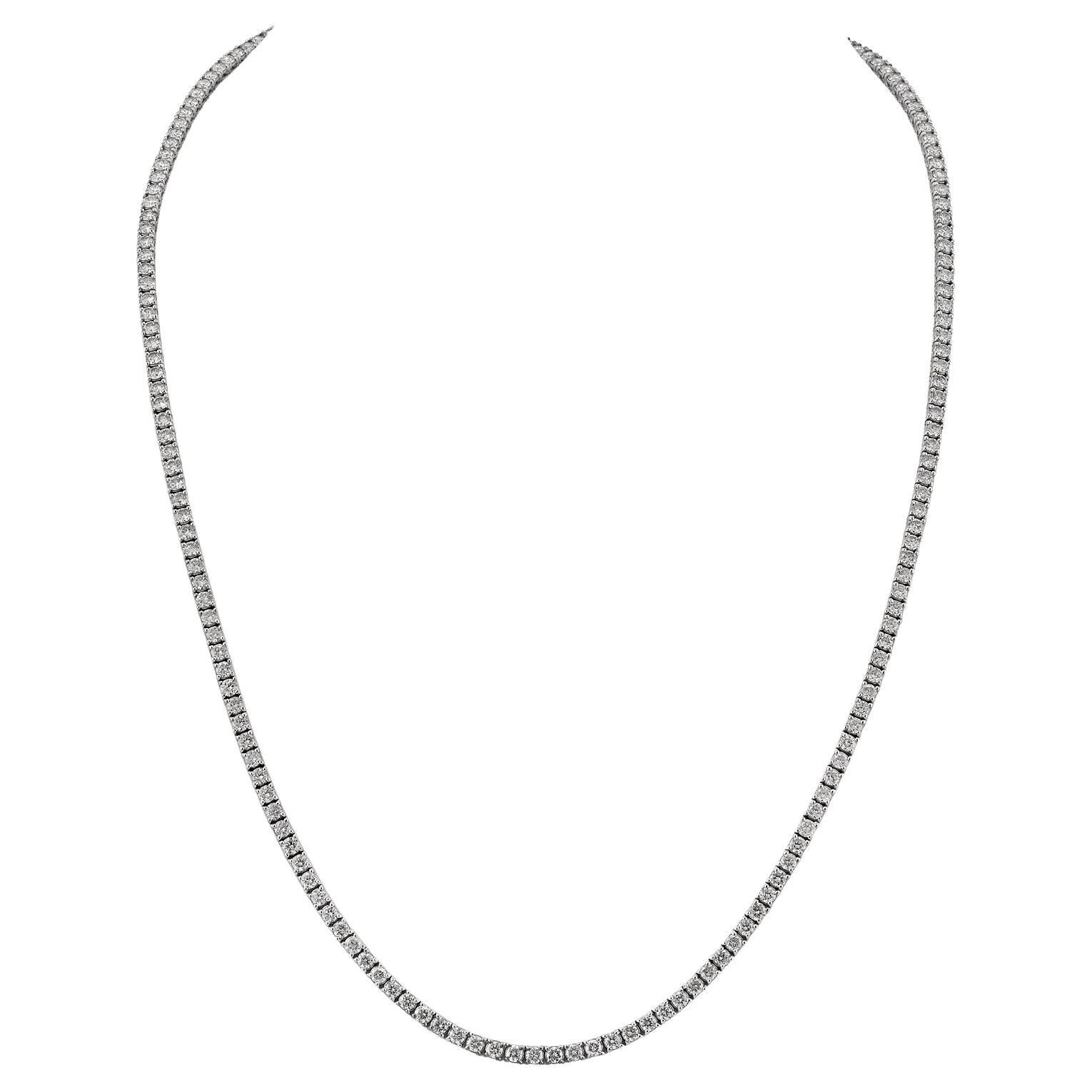 Diamond Tennis Necklace 14kt White Gold For Sale