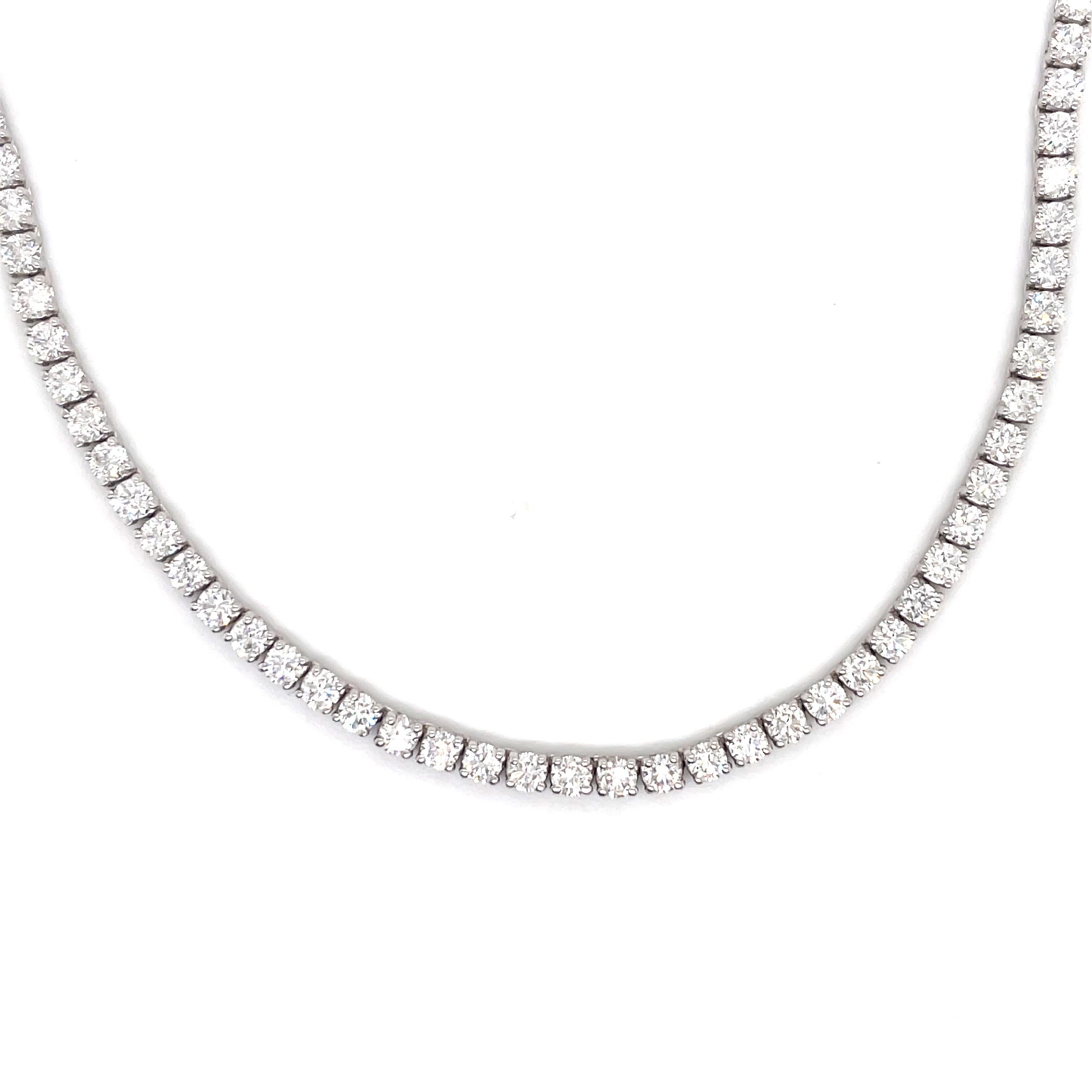 Women's Diamond Tennis Necklace 15.33 Carats 14 Karat White Gold G SI2