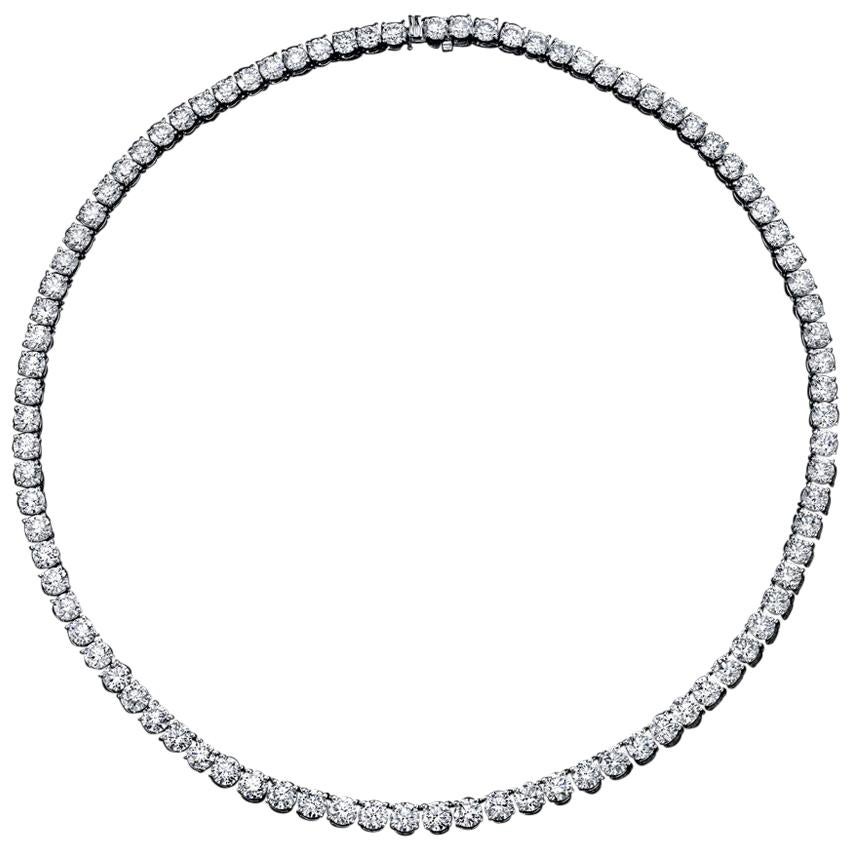 Diamond Tennis Necklace 27.48 Carat 18 Karat White Gold