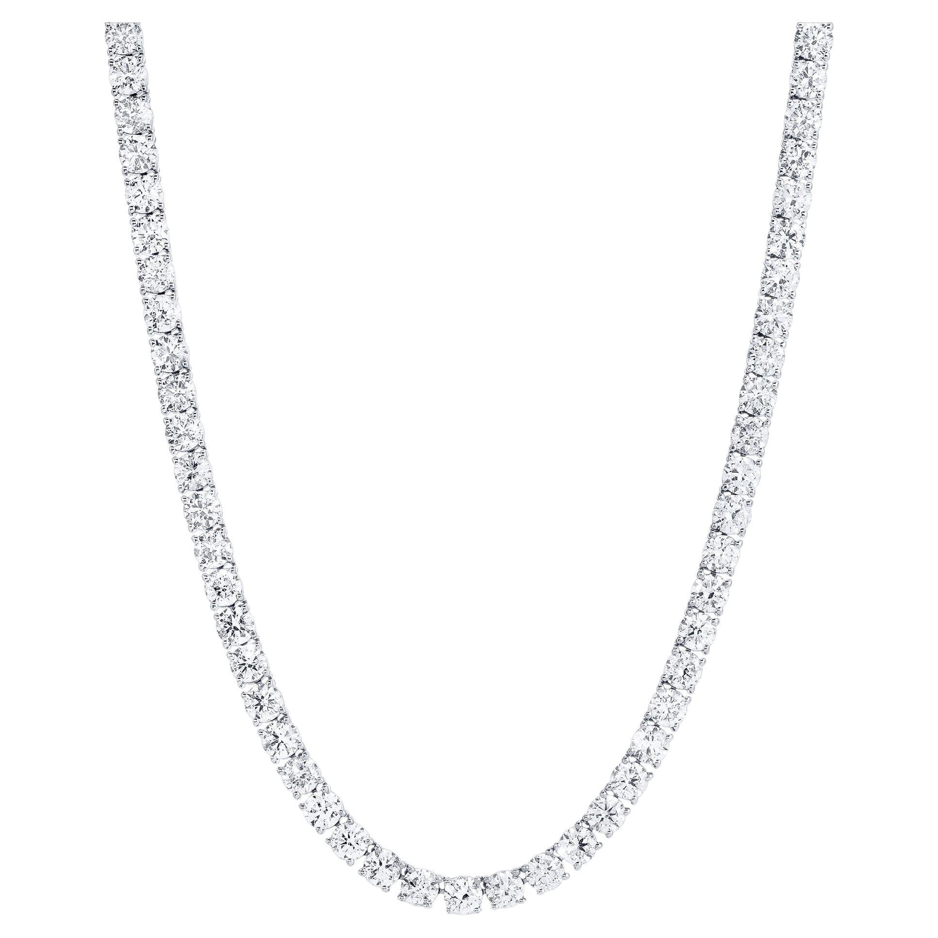Diamond Tennis Necklace 30.7 Carats Round Cut 18K White Gold