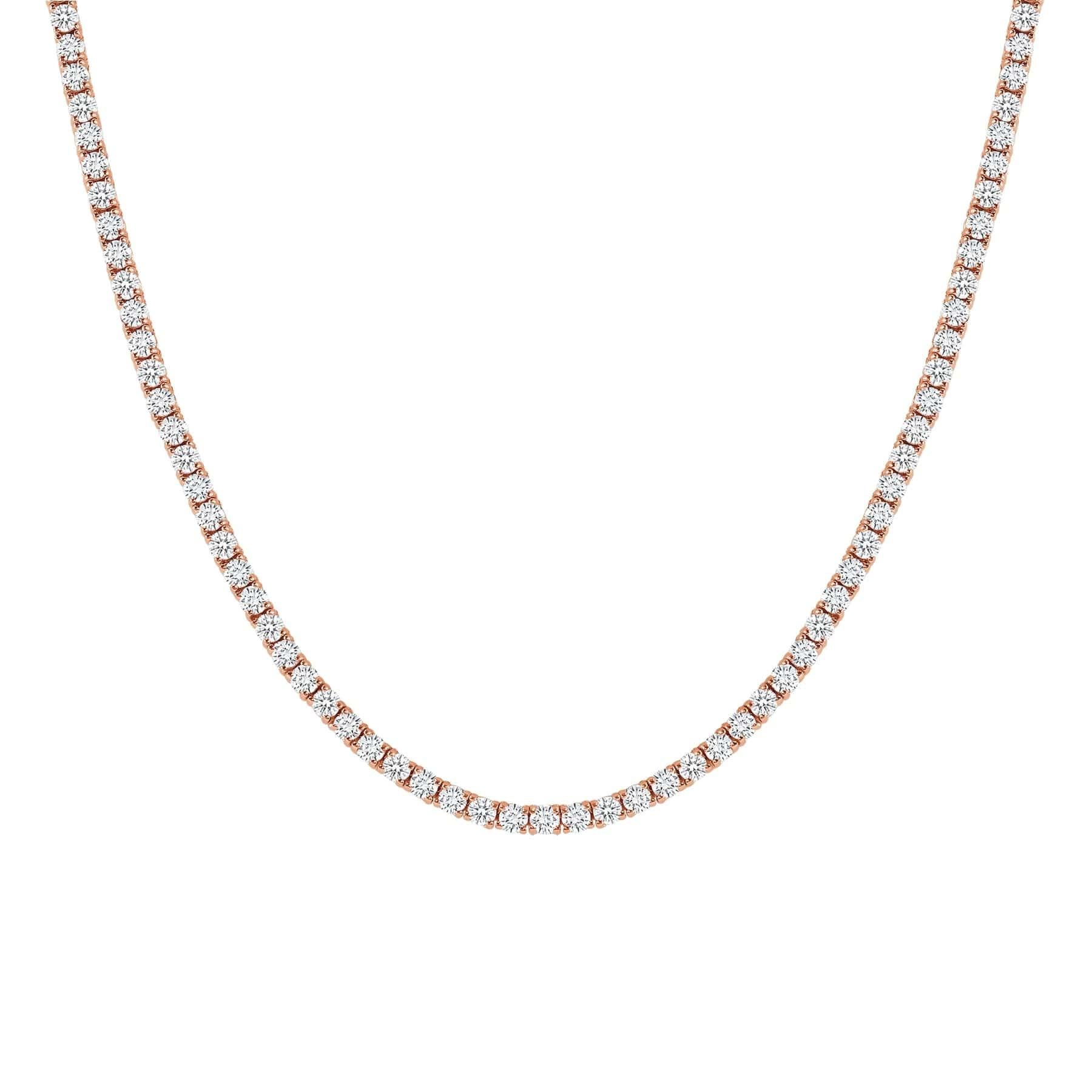 Modern Four Prong Round Diamond 14K Gold Tennis Necklace For Sale