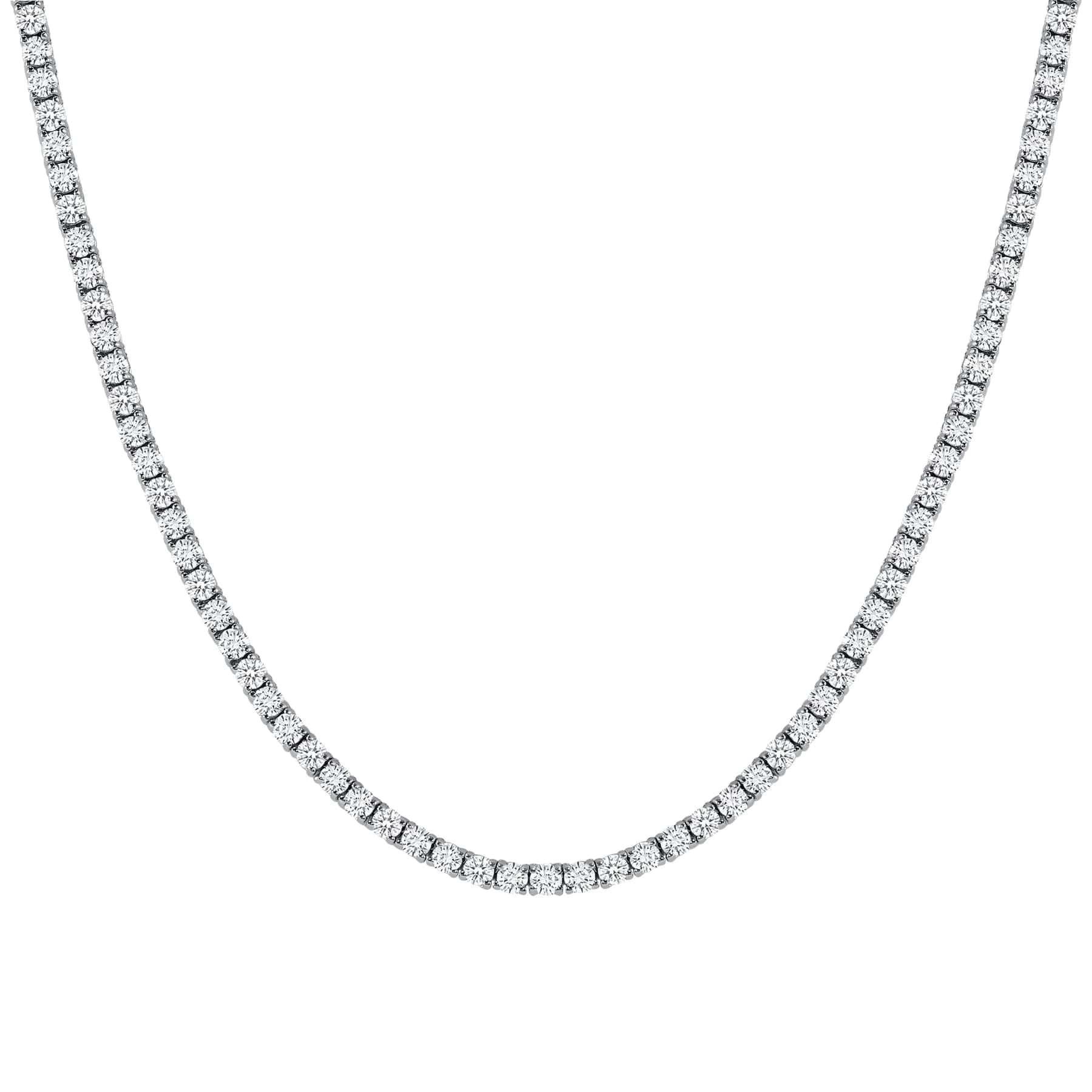 Round Cut Four Prong Round Diamond 14K Gold Tennis Necklace For Sale