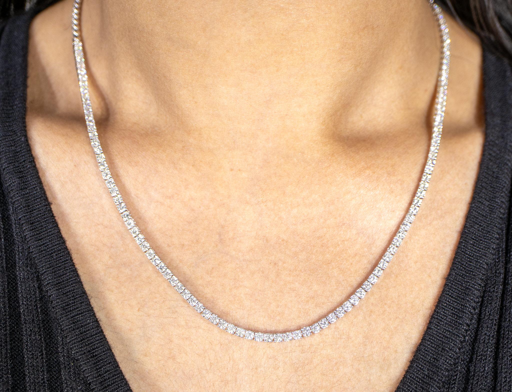 It comes with the Gemological Appraisal by GIA GG/AJP
All Gemstones are Natural
Diamonds = 5.30 Carats
Cut: Round, Clarity: F-H, Clarity: VS-SI
Metal: 18K White Gold
Necklace Length: 17 inches
Necklace Width: 0.1 inches
