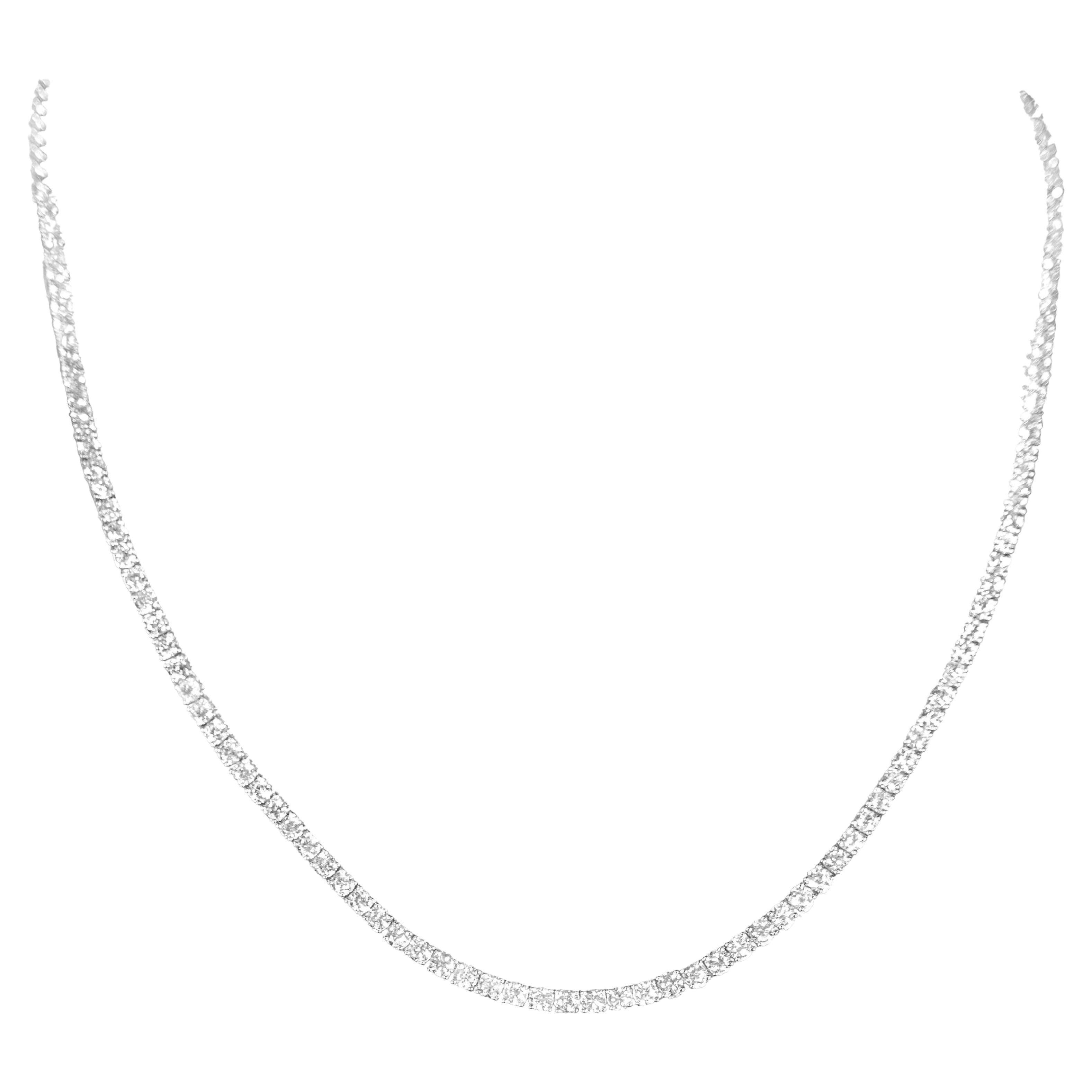 Diamond Tennis Necklace 5.3 Carats 18K Gold For Sale