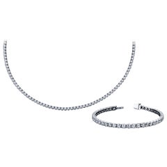 Diamond Tennis Necklace and Bracelet Set 20.51 Carats 18 Karat White Gold