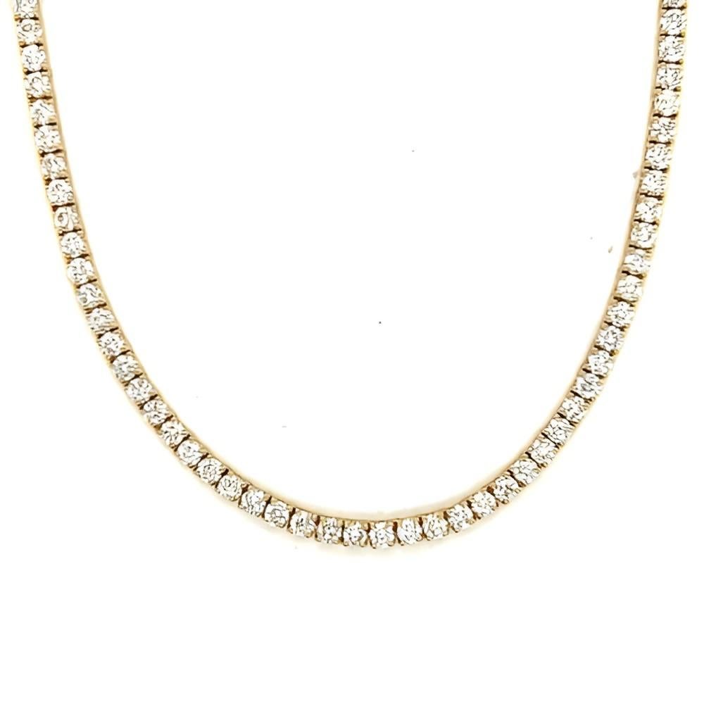 Diamond tennis necklace made with real/natural brilliant cut diamonds. Diamond Weight: 7.05 cts, Diamond Qty: 185 (round diamonds), Color (approx): H-I, Clarity (approx): SI1-SI2. Diameter of each individual stone (approx): 2.10 mm. Mounted on 18kt