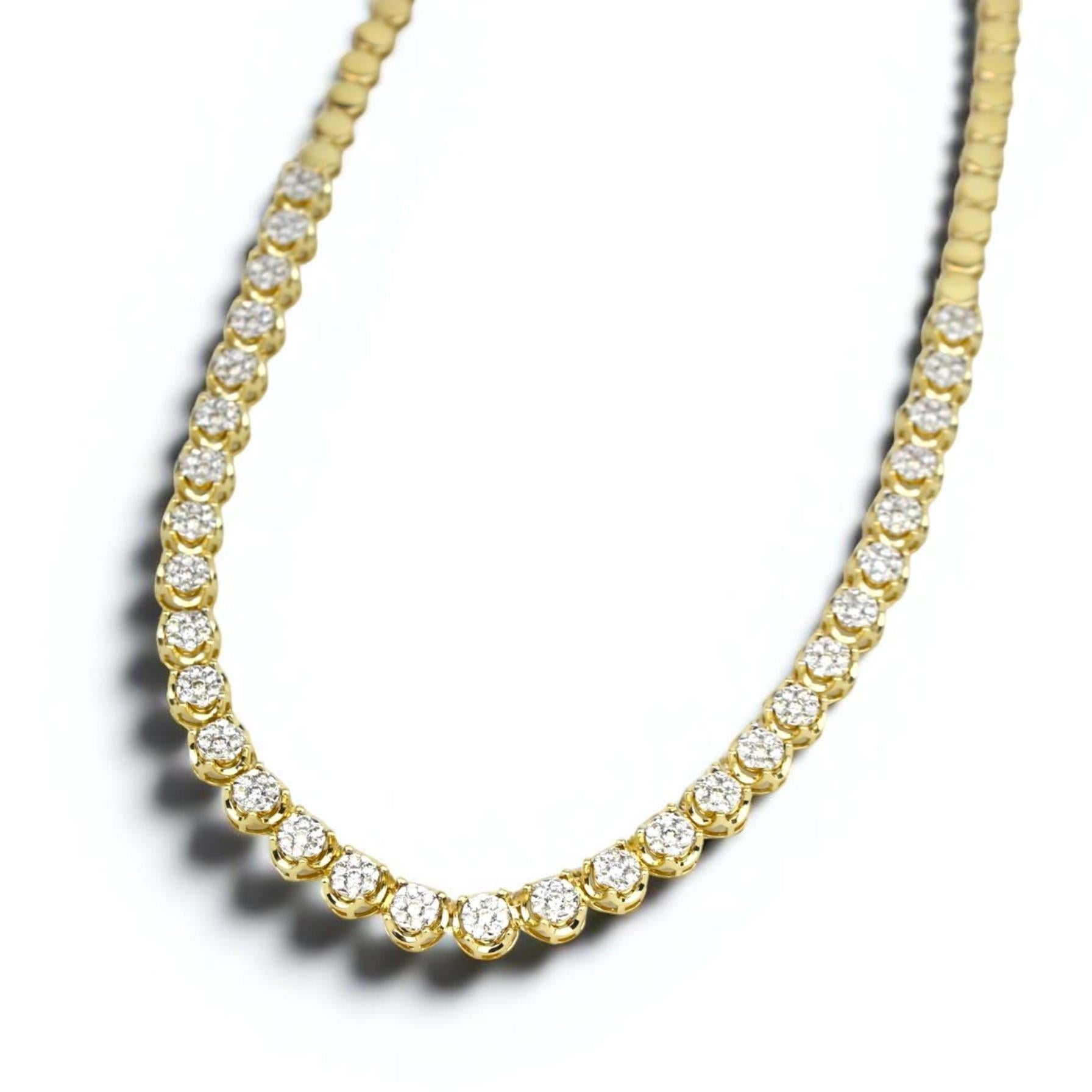 Taglio rotondo Collana Tennis con diamanti in oro massiccio 14K (certificato) in vendita
