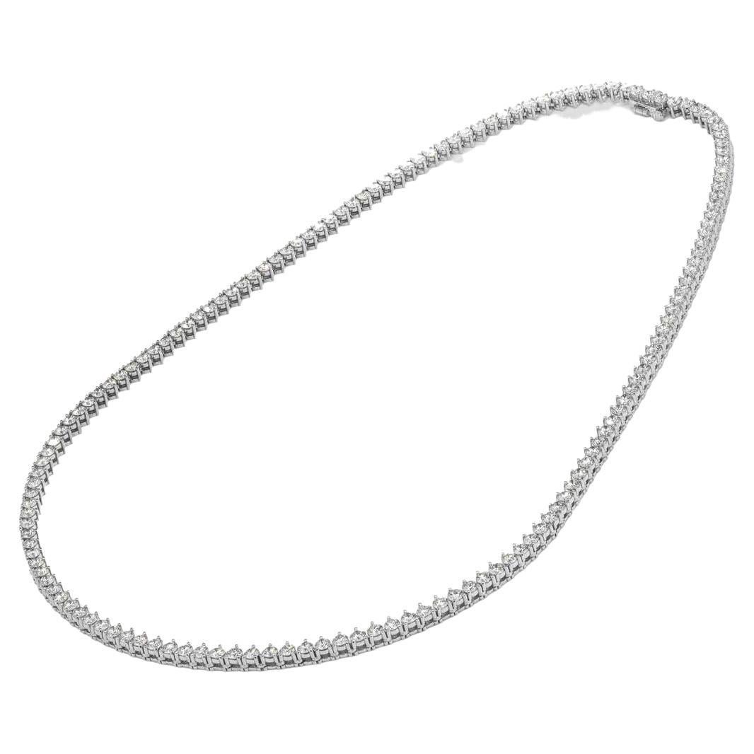 Diamond Tennis Necklace in 14K White Gold with 12.30ct of Diamonds For Sale