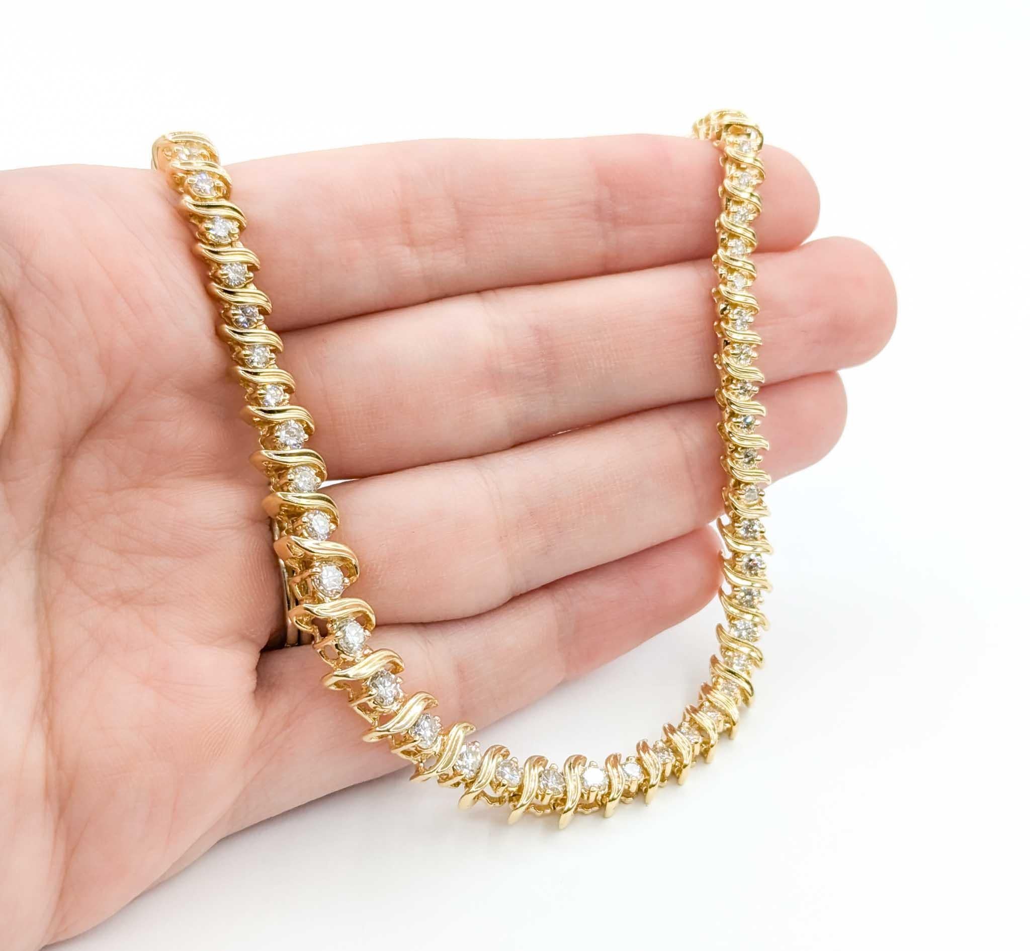 Diamond Tennis Necklace in 14k Yellow Gold In Excellent Condition In Bloomington, MN